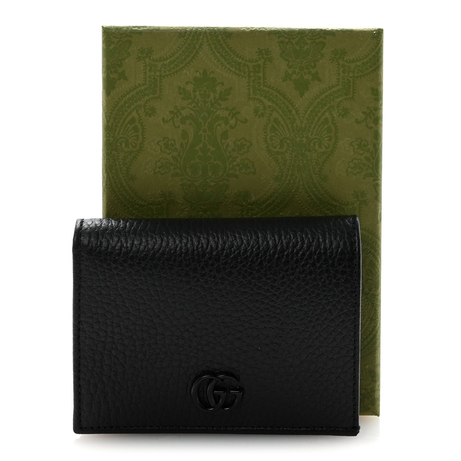 Dollar Calfskin Enamel Monochrome GG Marmont Card Case Black