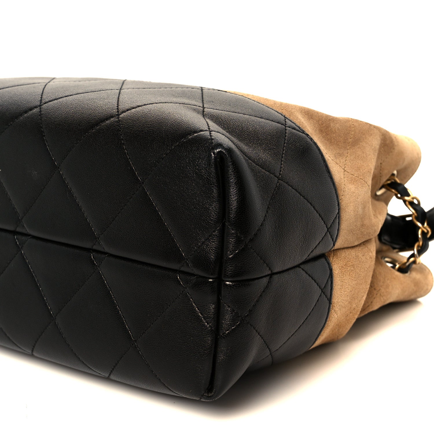 Suede Calfskin Shiny Lambskin Quilted Small Shopping Bag Beige Black