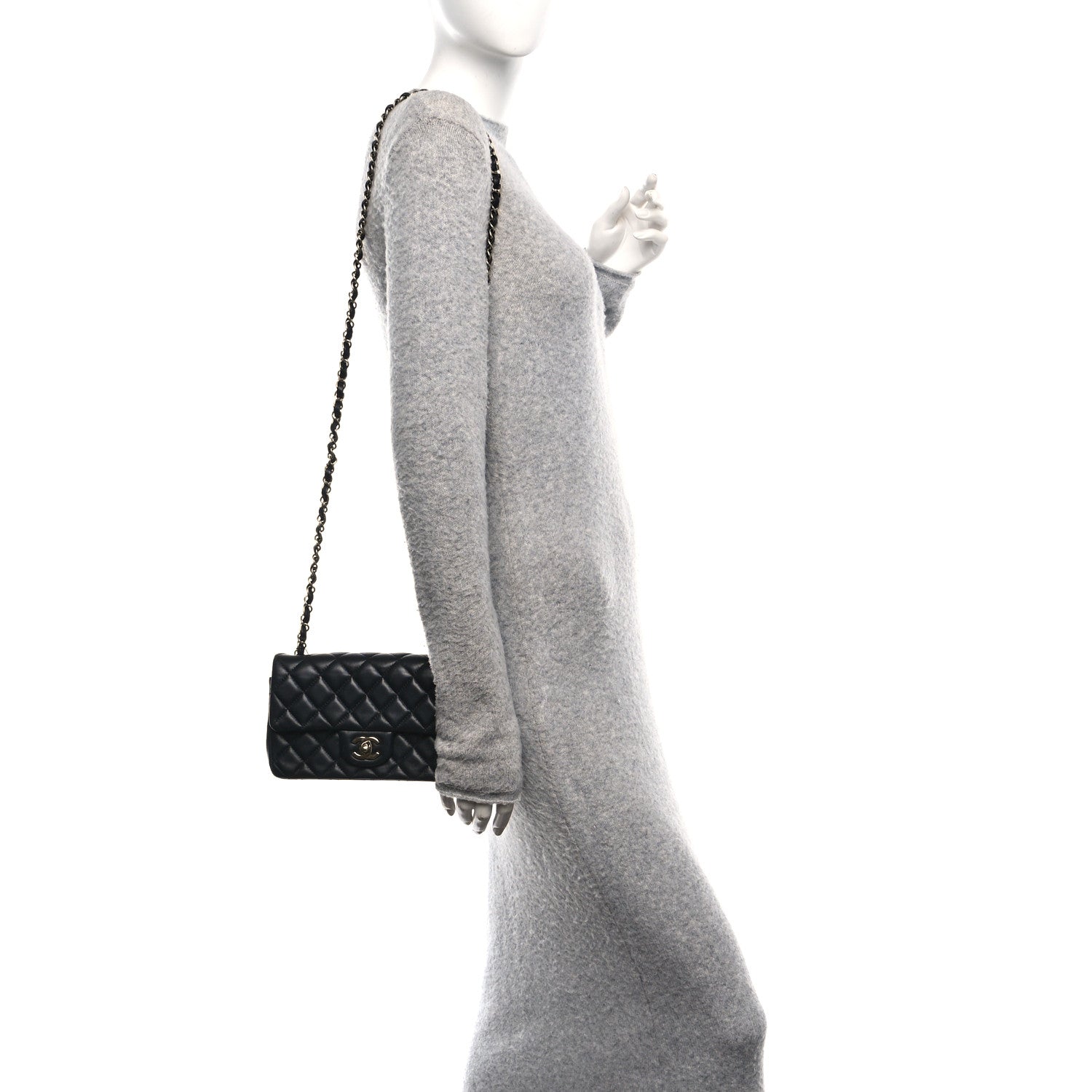 Lambskin Quilted Mini Rectangular Flap Black