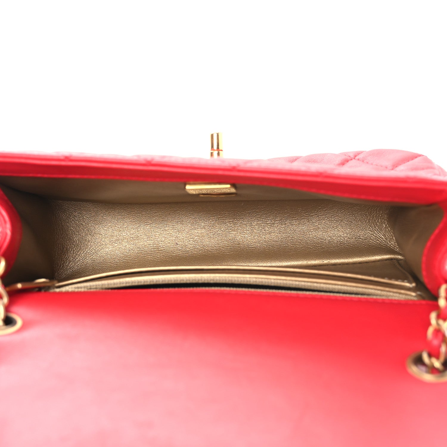 Lambskin Quilted Mini Rectangular Pearl Crush Flap Red