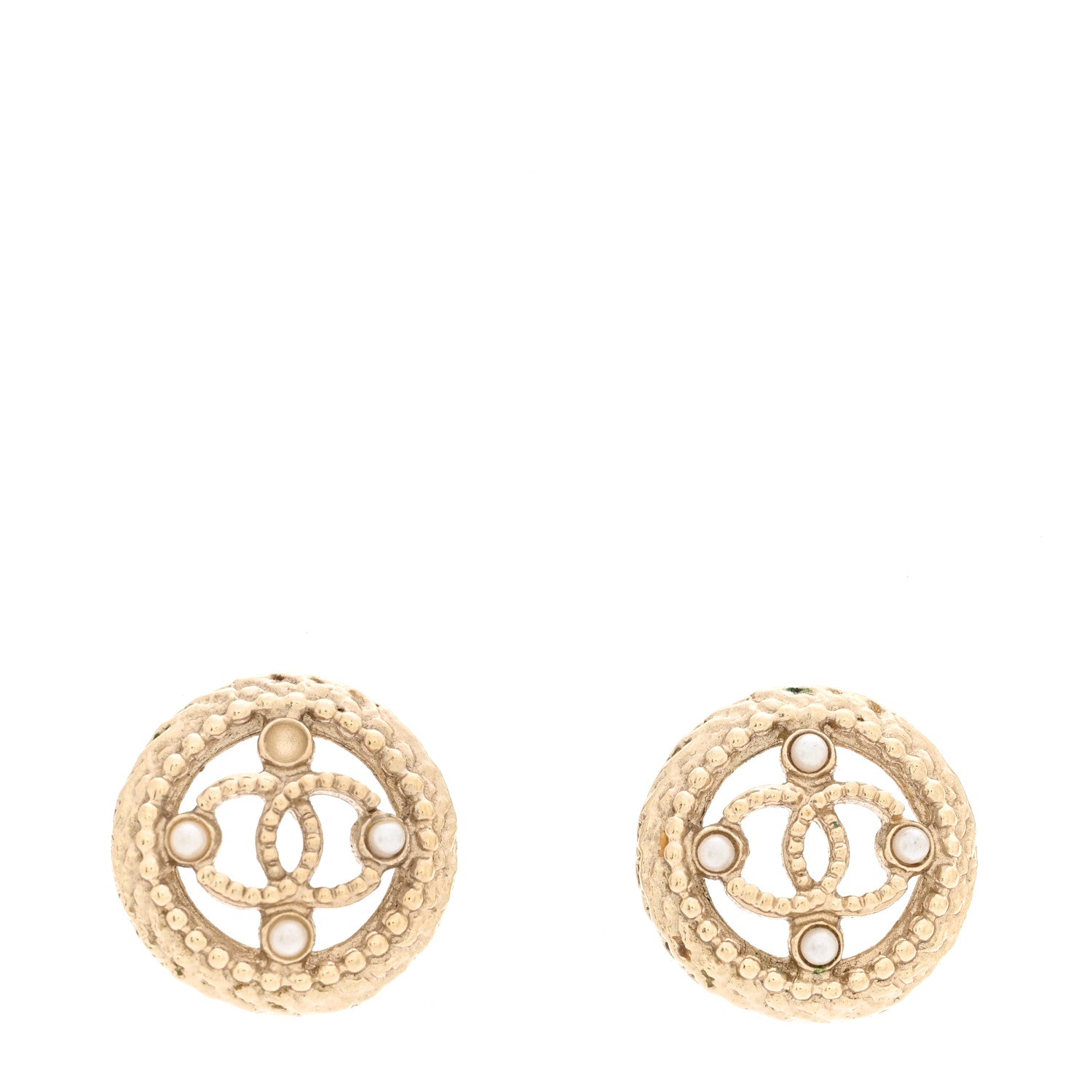 Pearl CC Round Rope Earrings Gold