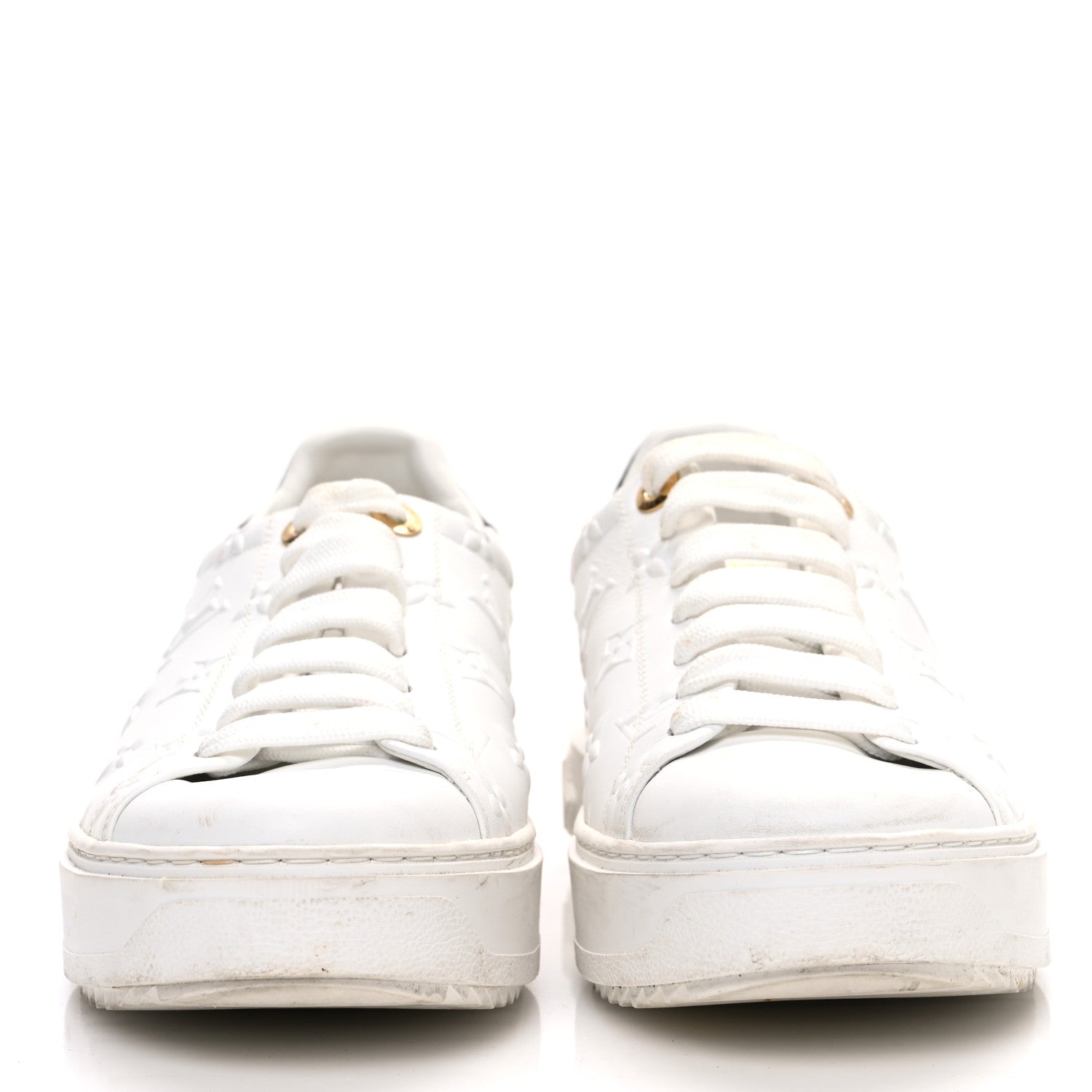 Lambskin Embossed Monogram Time Out Sneakers 39 White