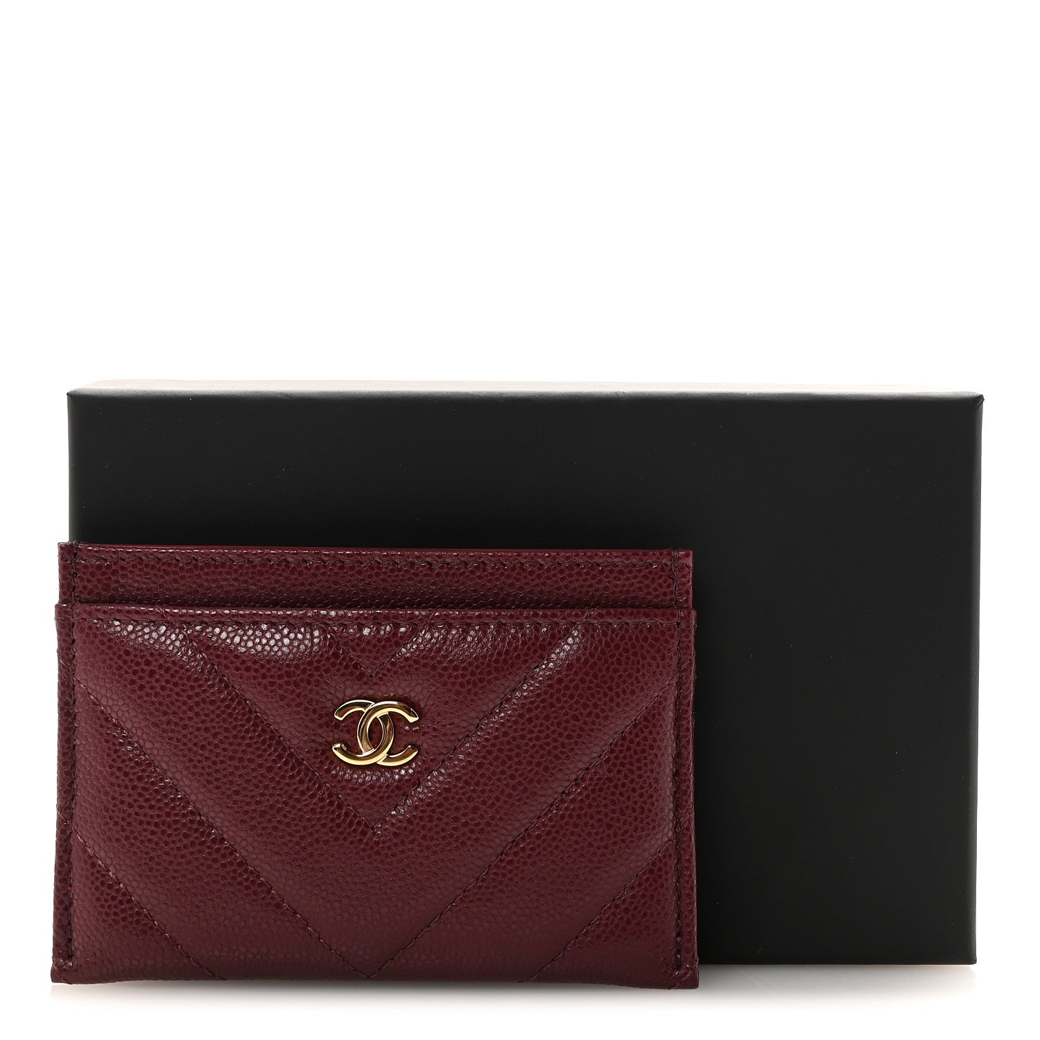 Caviar Chevron Quilted Card Holder Dark Burgundy