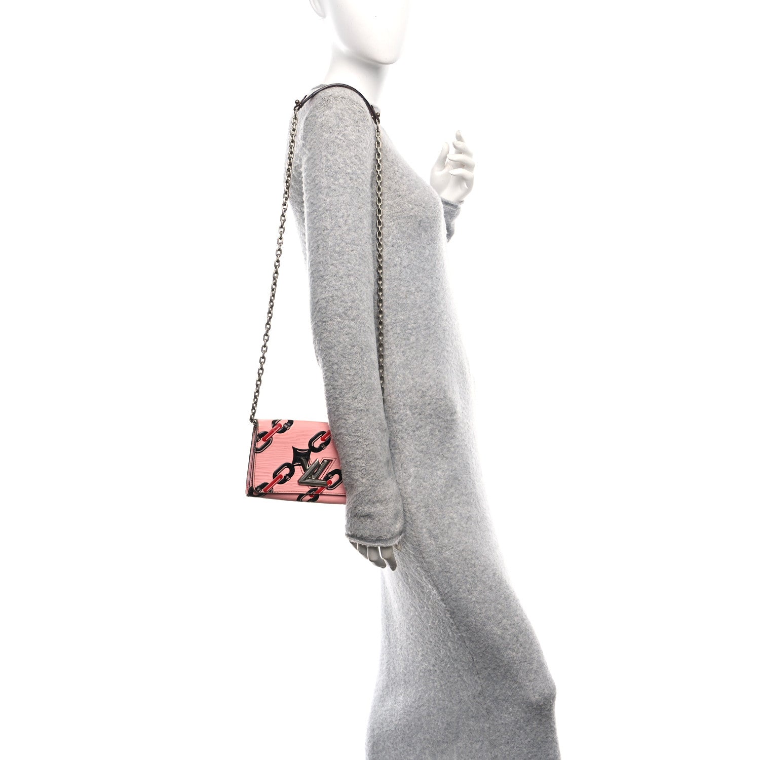 Epi Chain Flower Print Twist Chain Wallet Pink