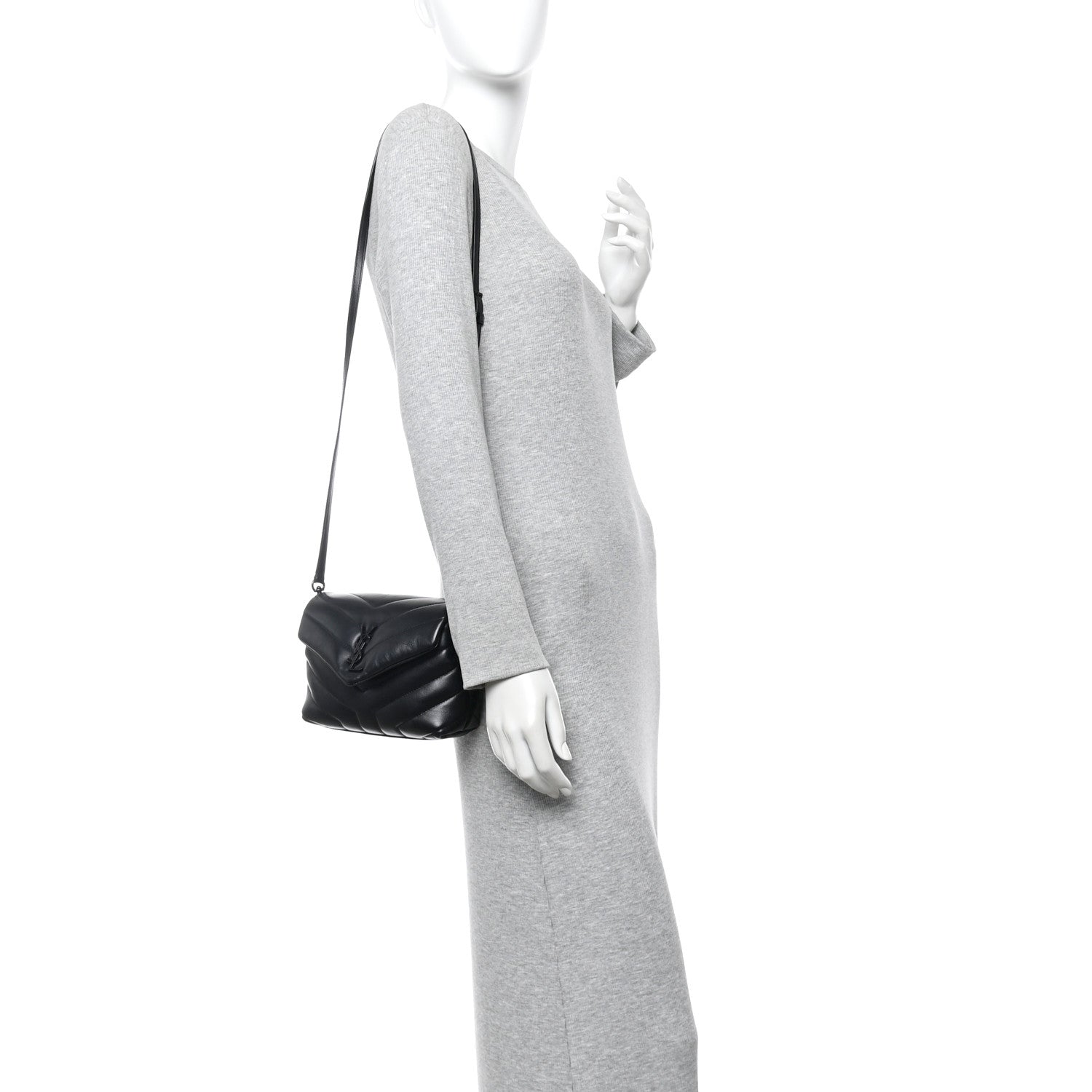Calfskin Y Quilted Monogram Monochrome Toy Loulou Crossbody Bag Black