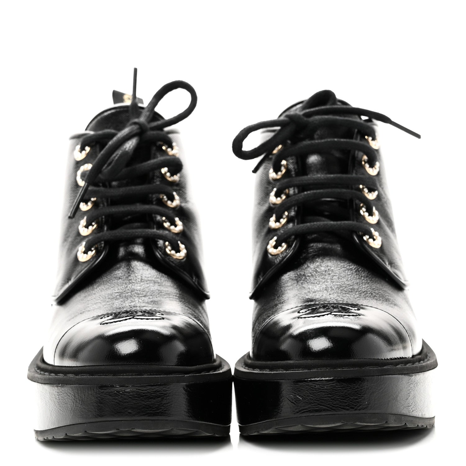 Shiny Calfskin Pearl Lace Up Combat Short Boots 38 Black