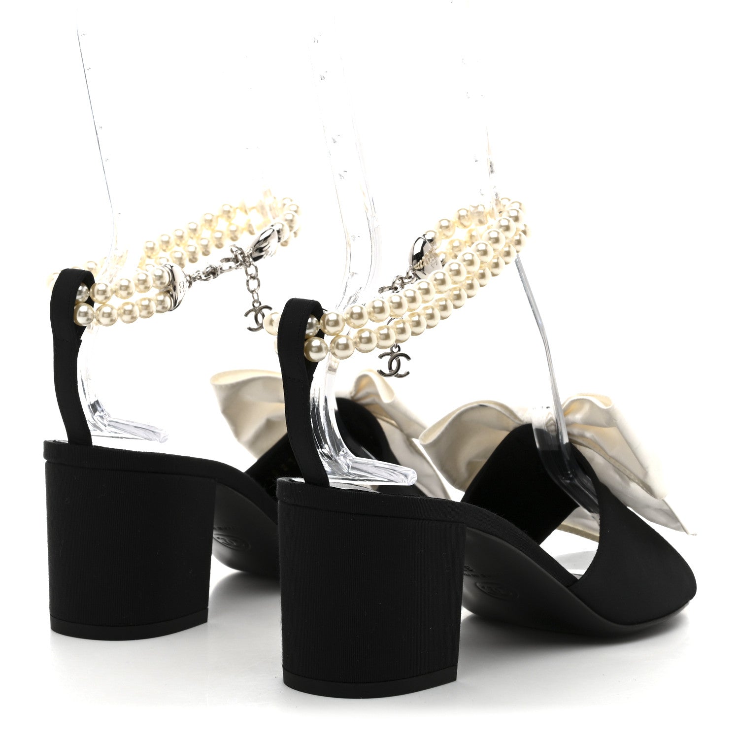 Silk Pearl Ankle Strap Sandals 37 Black White