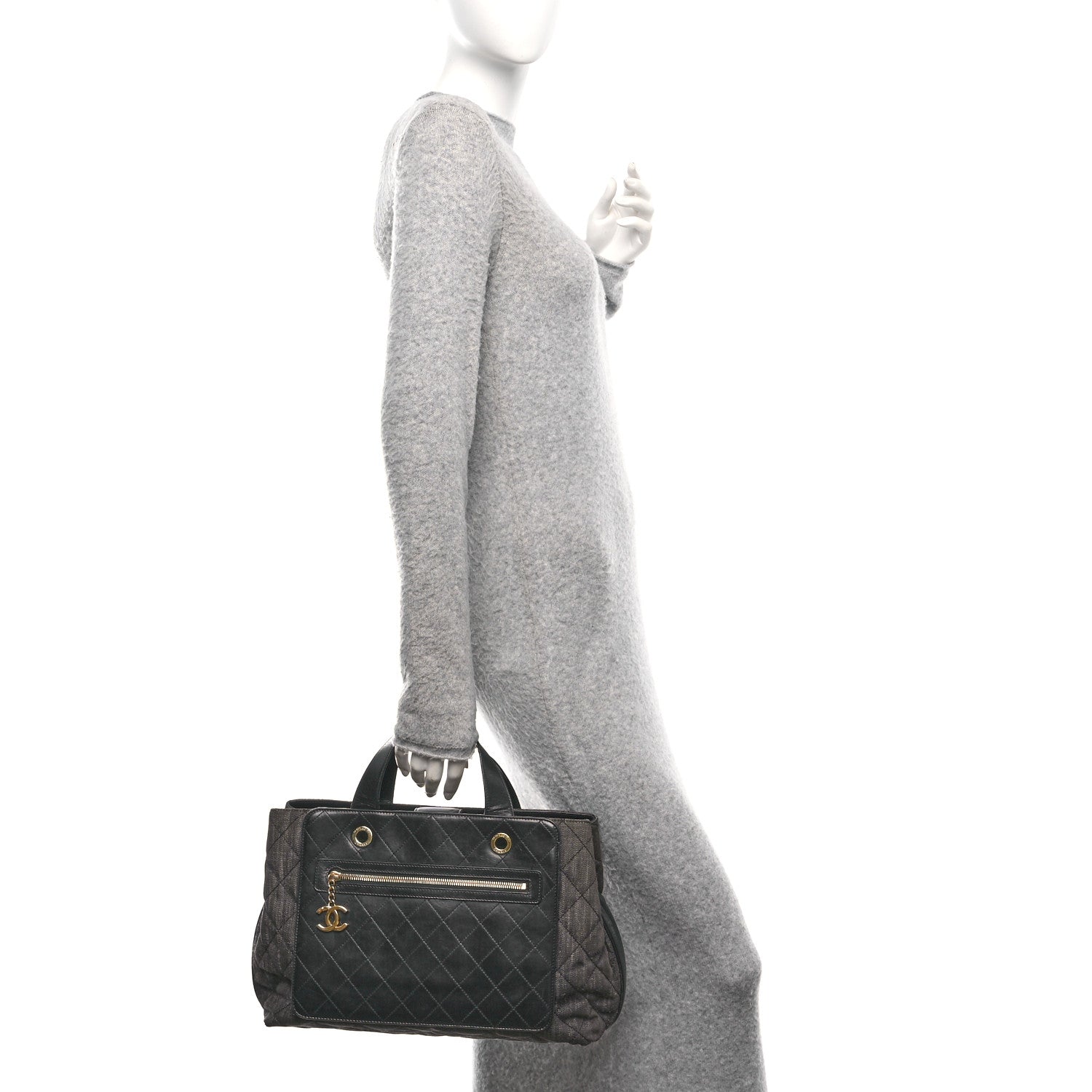 Denim Calfskin Quilted Tote Black