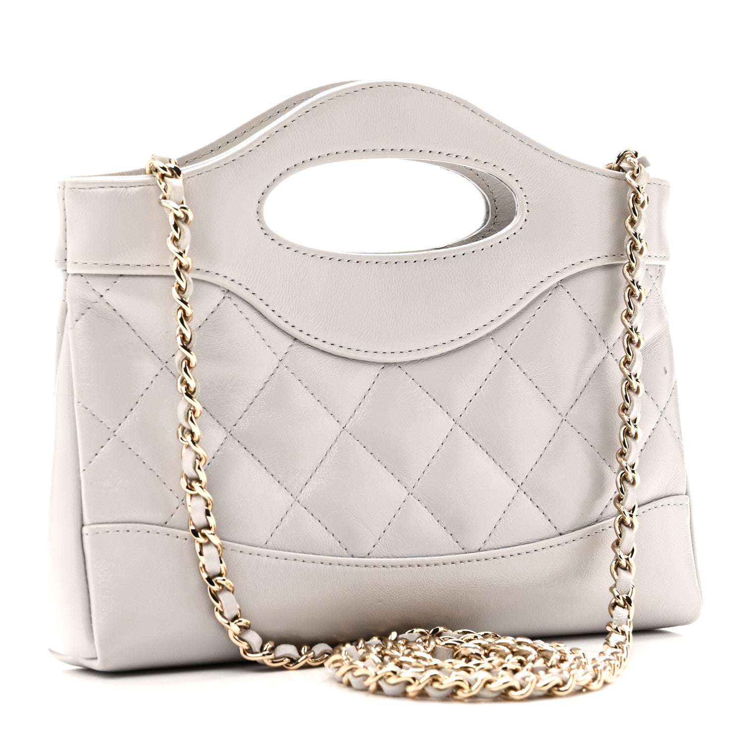 Shiny Lambskin Quilted Nano 31 Shopping Bag Grey