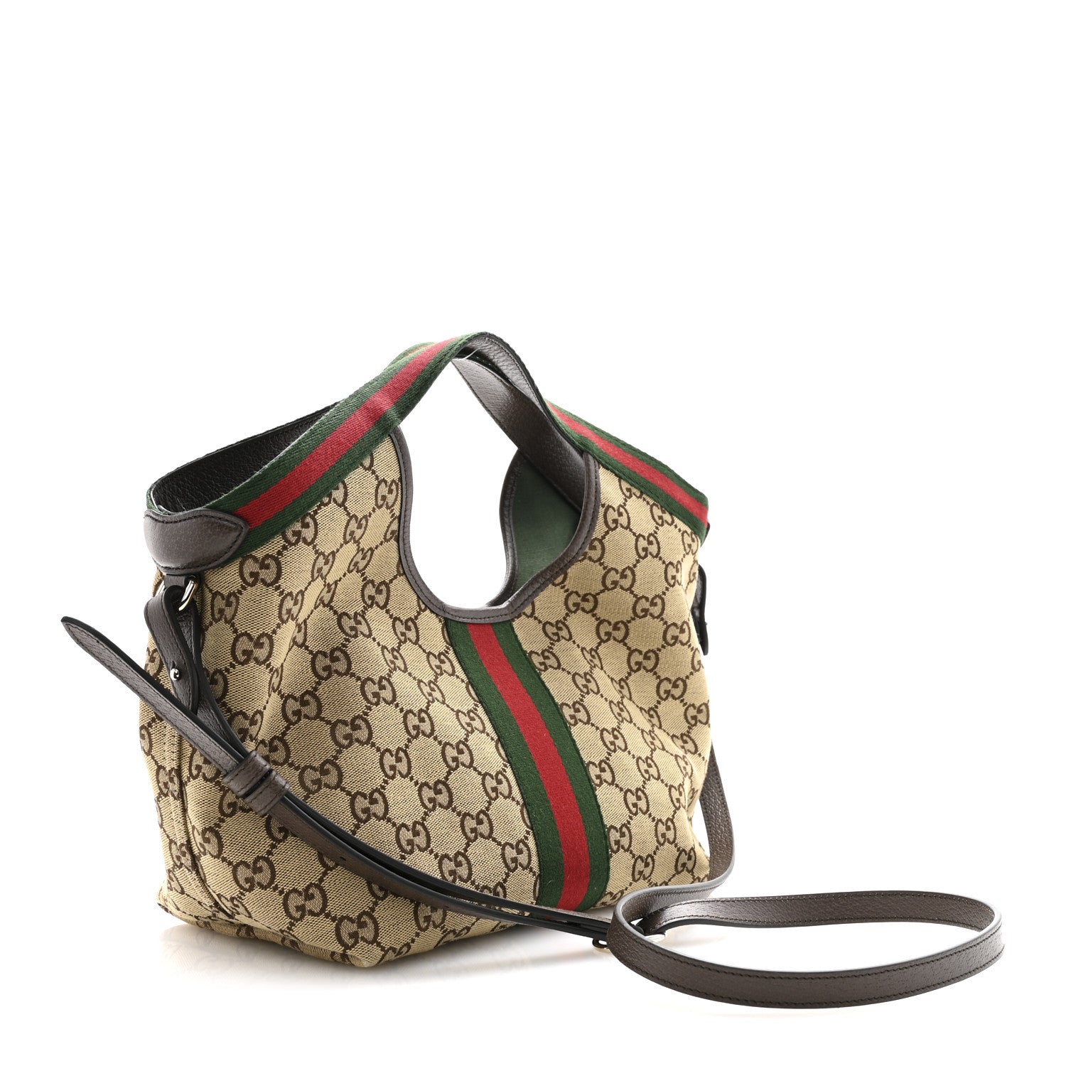 GG Monogram Web Small Giglio Tote Bag Beige Dark Brown