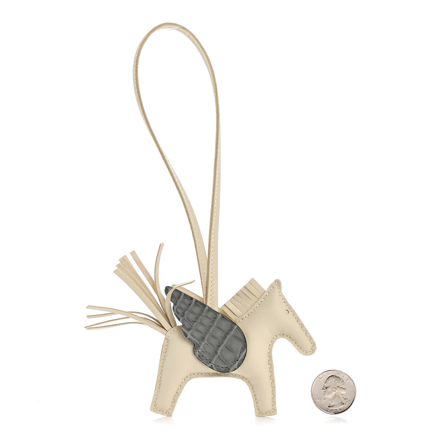 Milo Lambskin Matte Alligator Touch Grigri Rodeo Pegase Horse Bag Charm PM Craie Gris Ciment