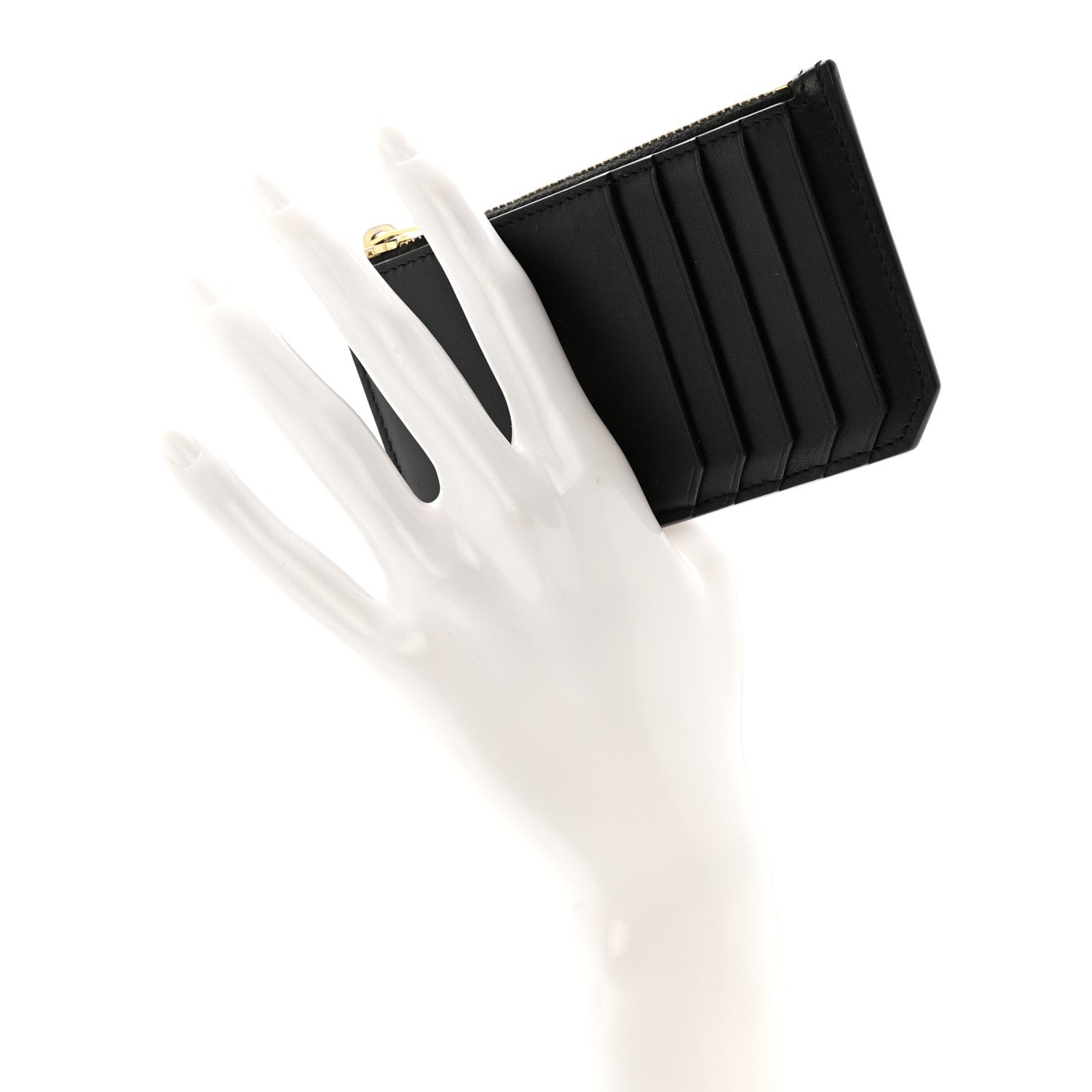 Calfskin 5 Fragments Zip Pouch Card Holder Black