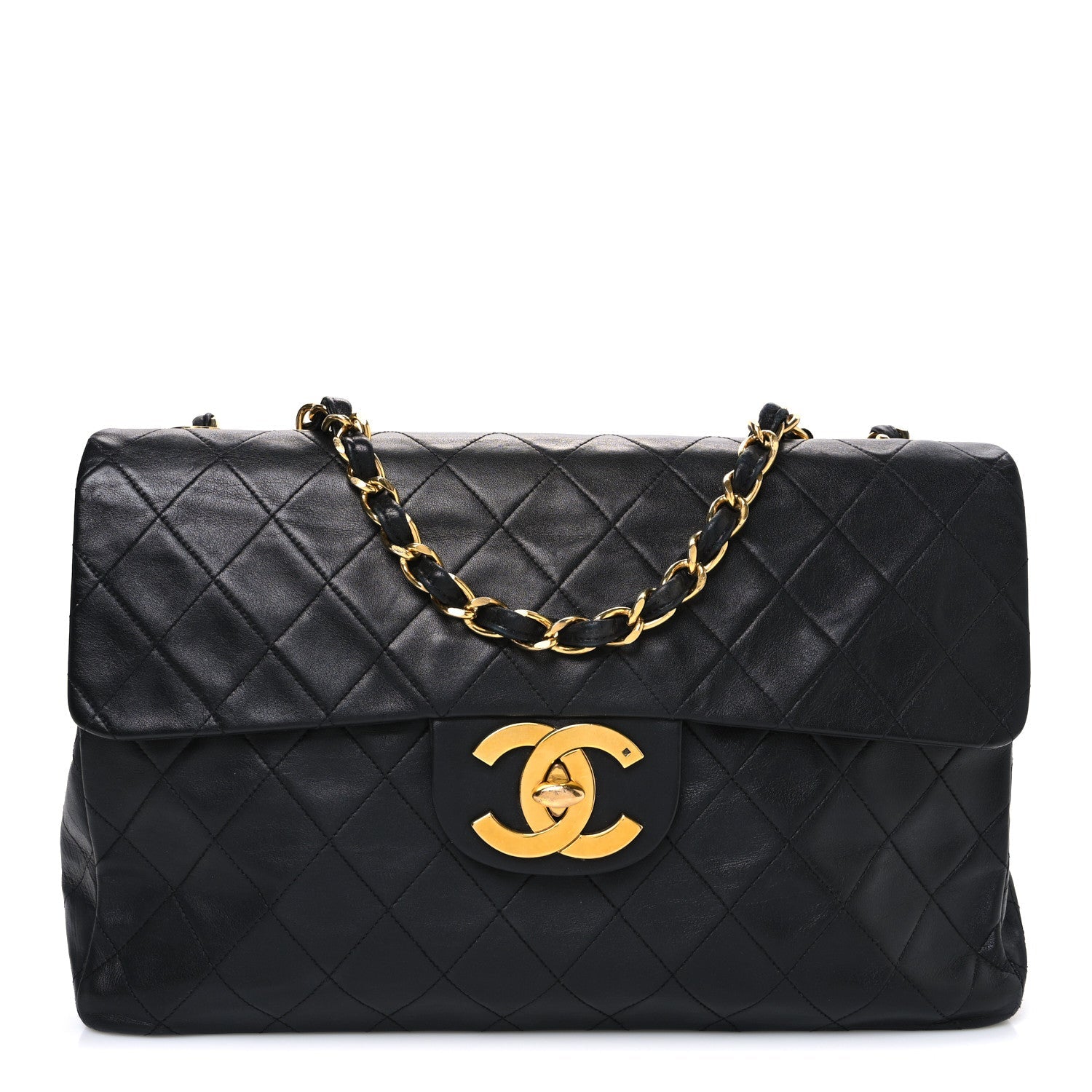 Lambskin Quilted XL Jumbo Single Flap Black