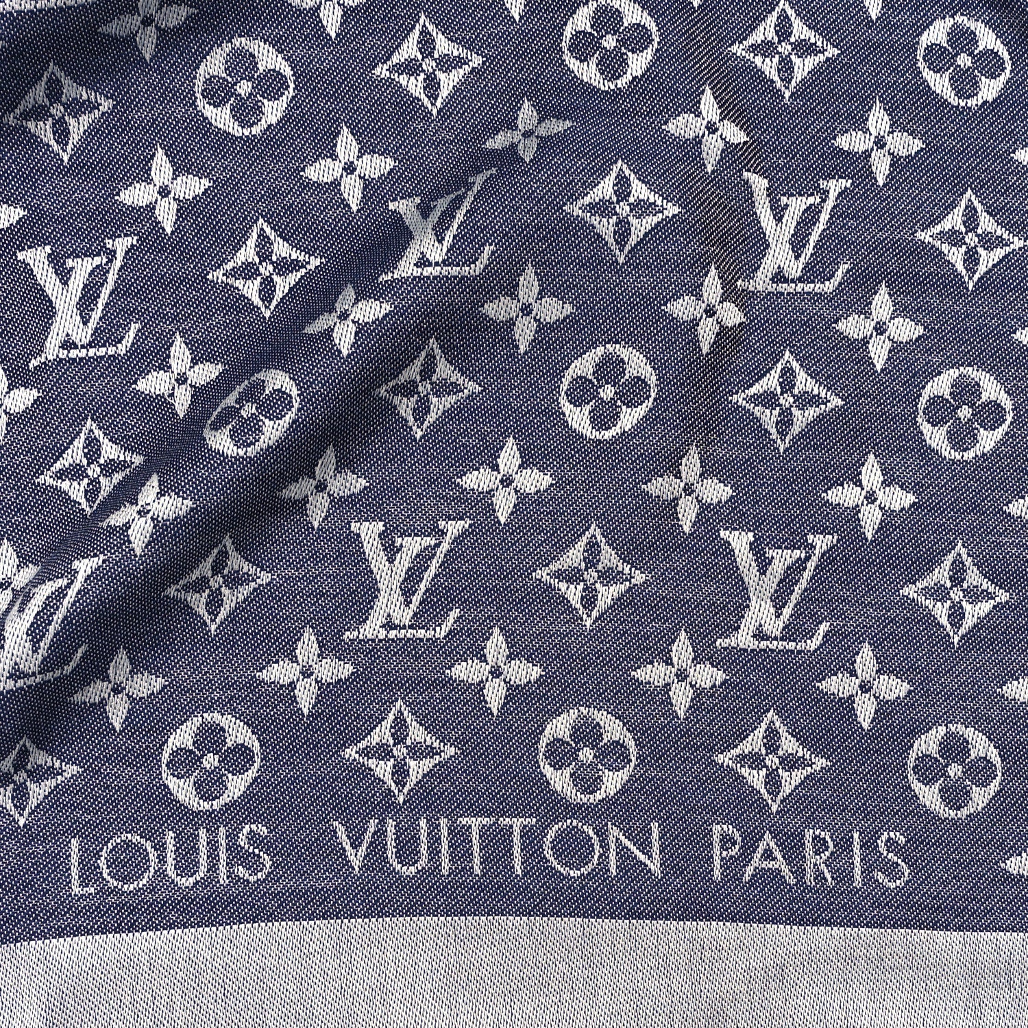 Silk Wool Monogram Denim Shawl Blue
