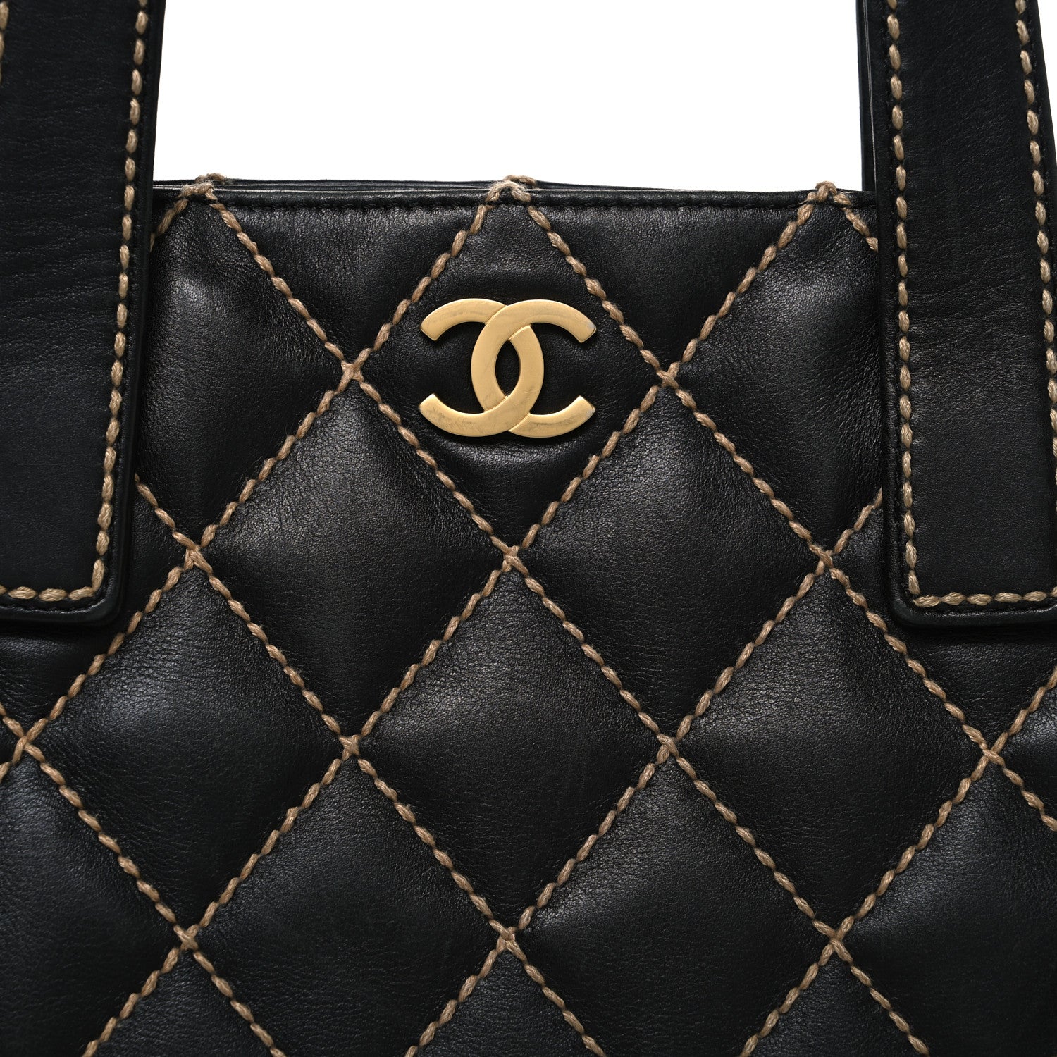 Calfskin Contrast Stitch Surpique Tote Black
