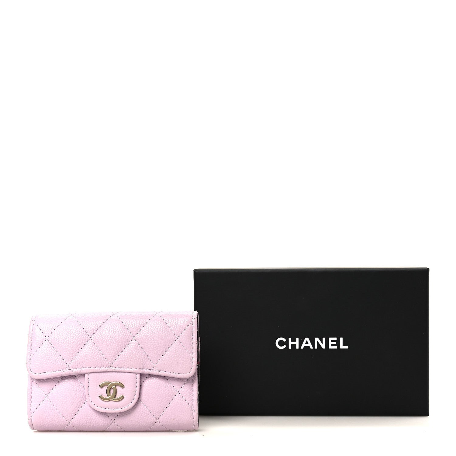 Caviar Quilted Classic 4 Key Holder Wallet Light Pink