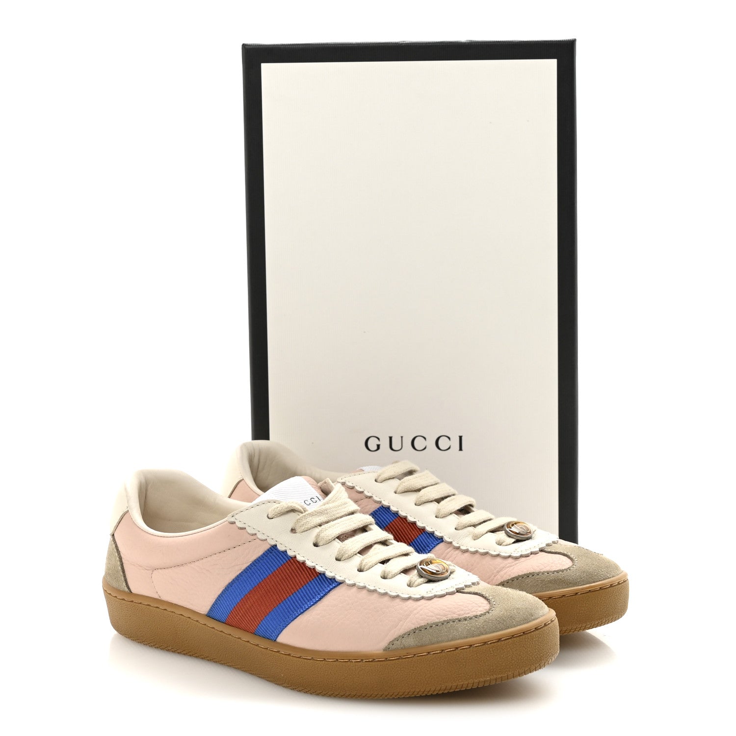Calfskin Suede Web Womens G74 Sneakers 37 Oatmeal Soft Rose