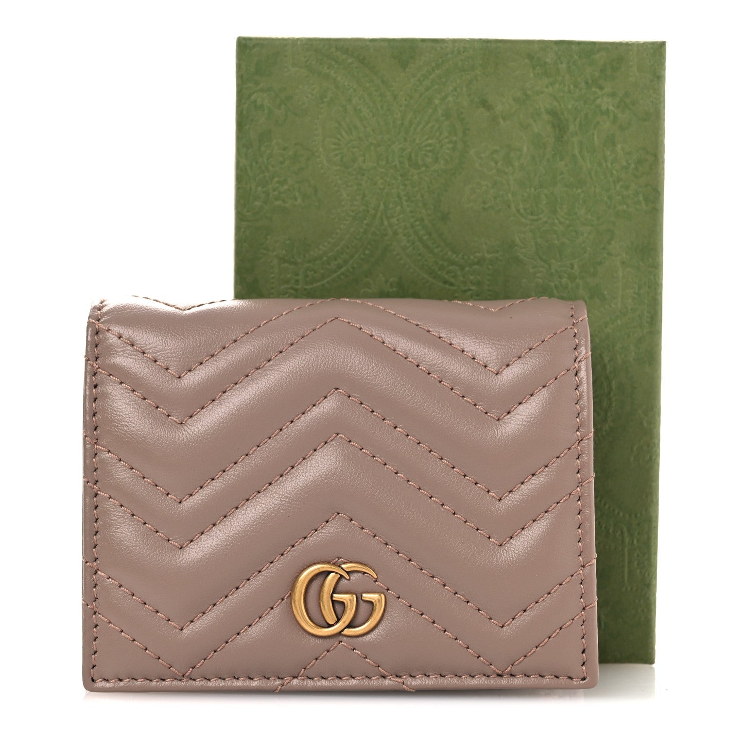 Calfskin Matelasse GG Marmont Card Case Wallet Porcelain Rose