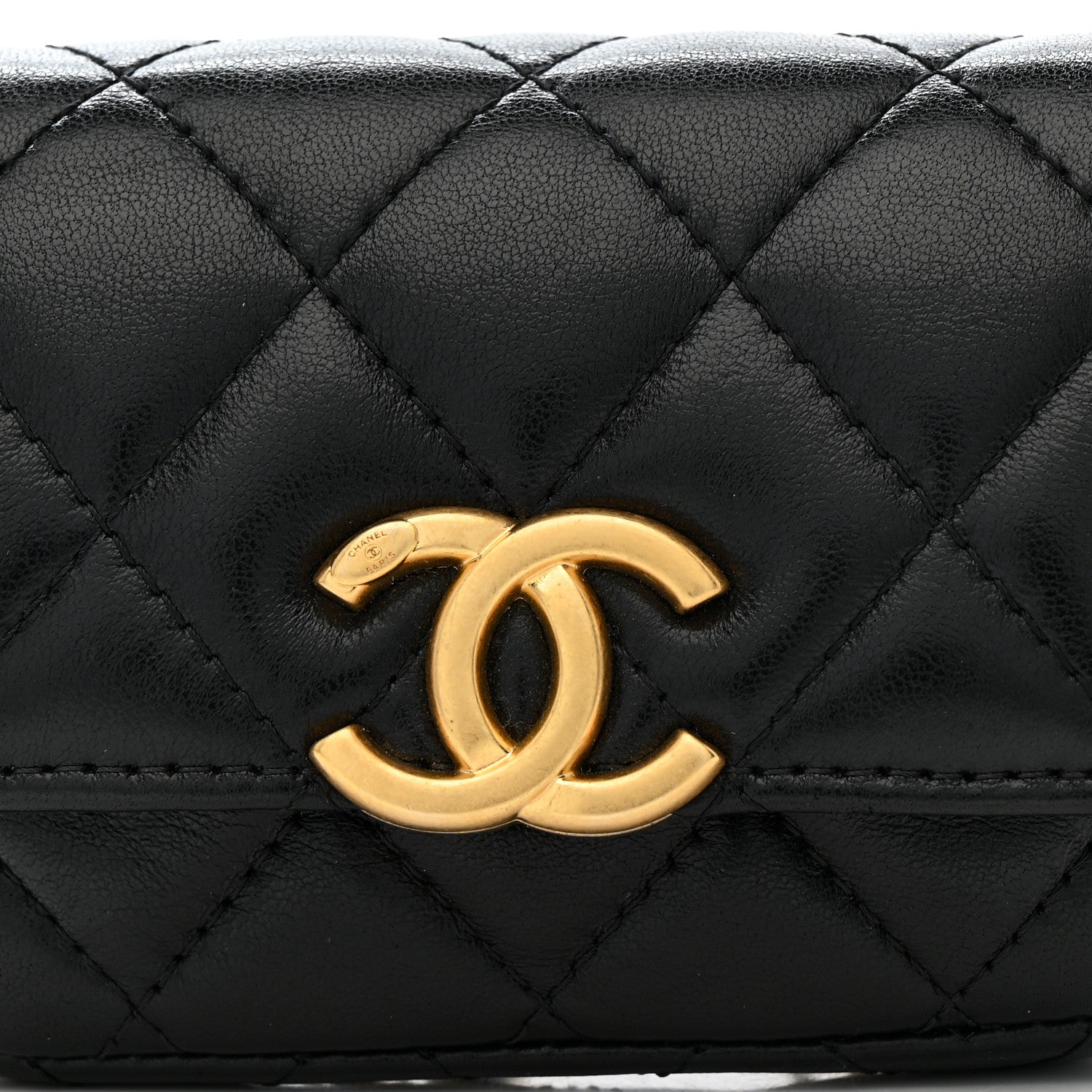 Lambskin Quilted Flap Chain Belt Bag Black