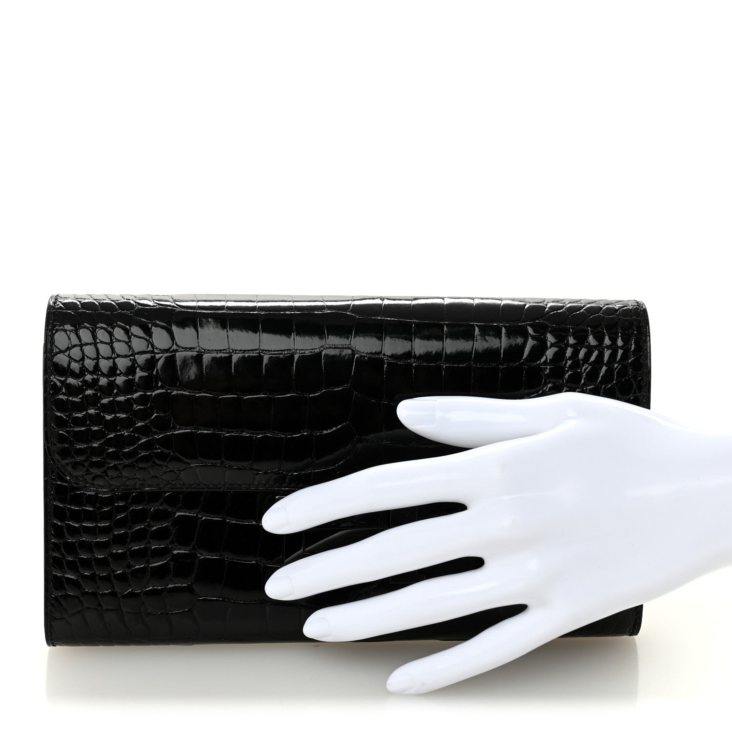 Shiny Alligator Monochrome Constance Long Wallet Black