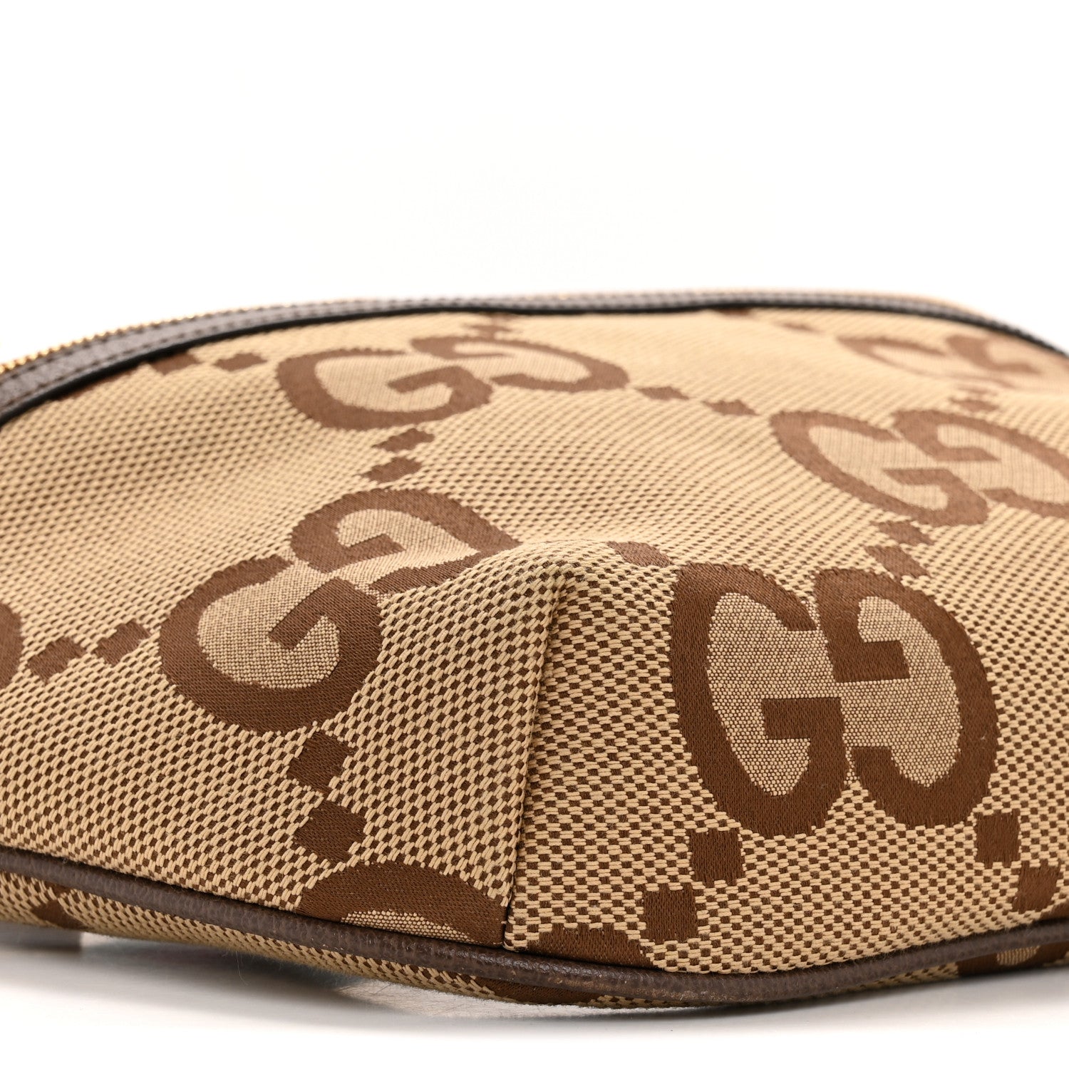 Monogram Jumbo GG Textured Dollar Calfskin Web Belt Bag Camel Ebony New Acero