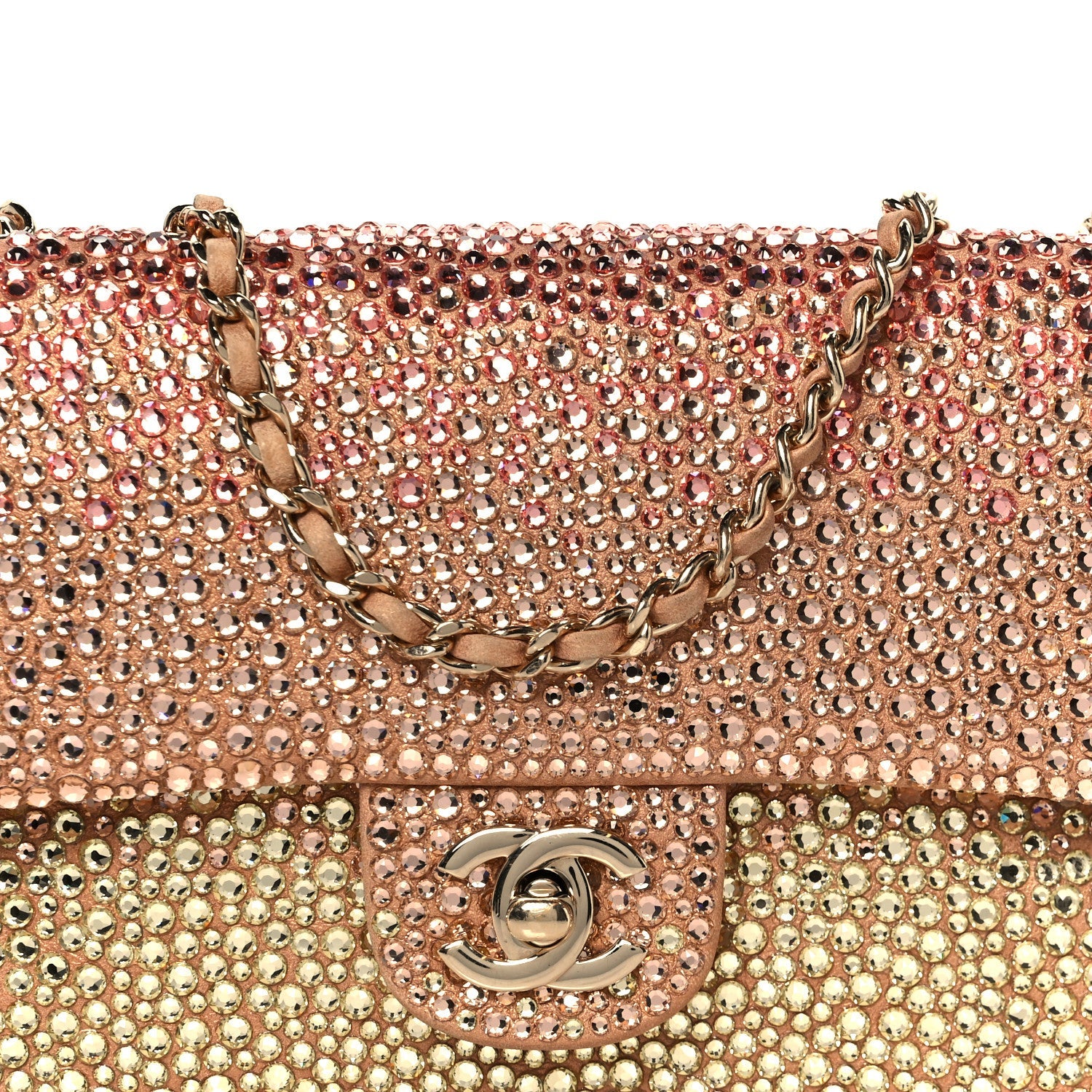 Suede Calfskin Crystal Mini Flap Pink Golden