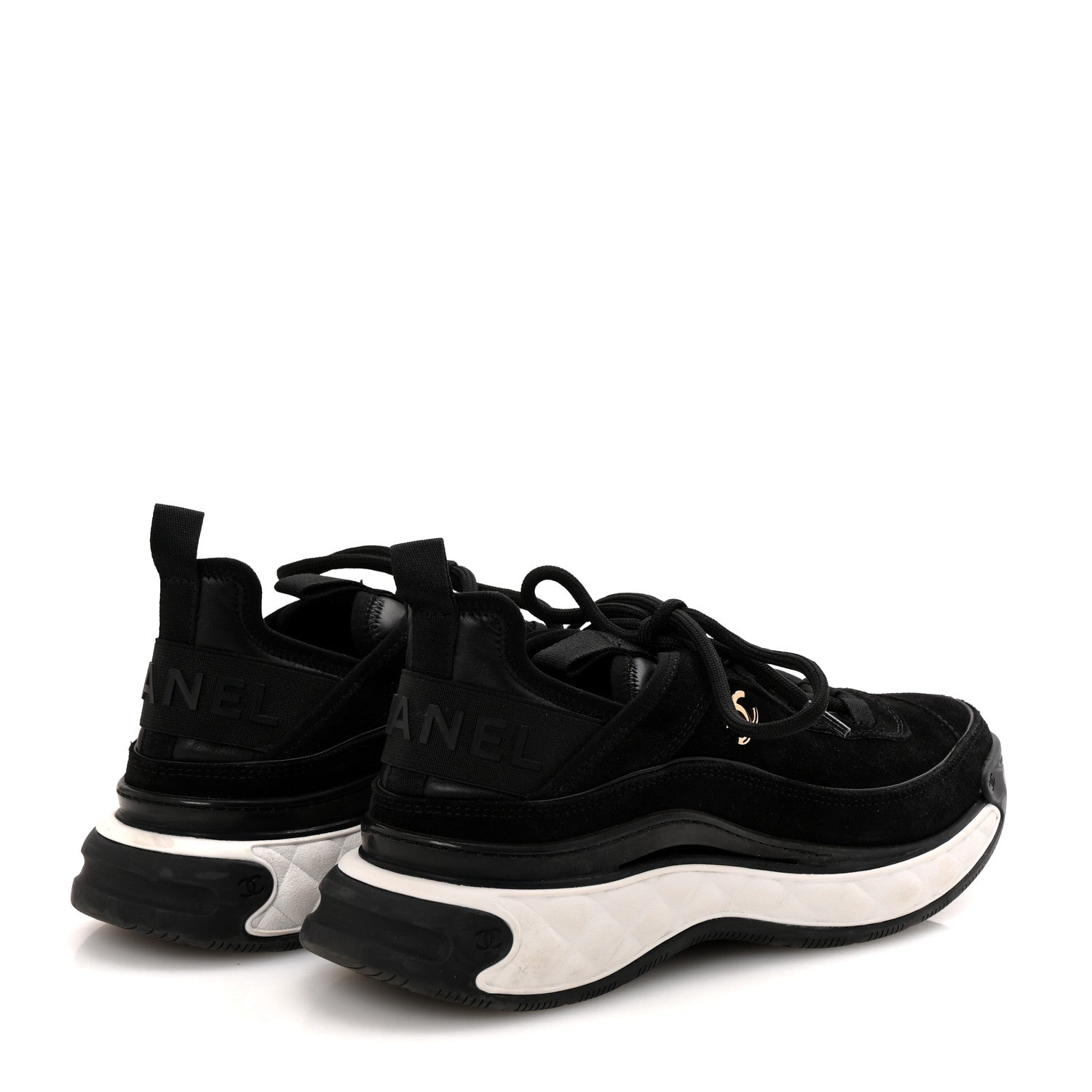 Suede Calfskin Nylon Grosgrain CC Sneakers 38.5 Black