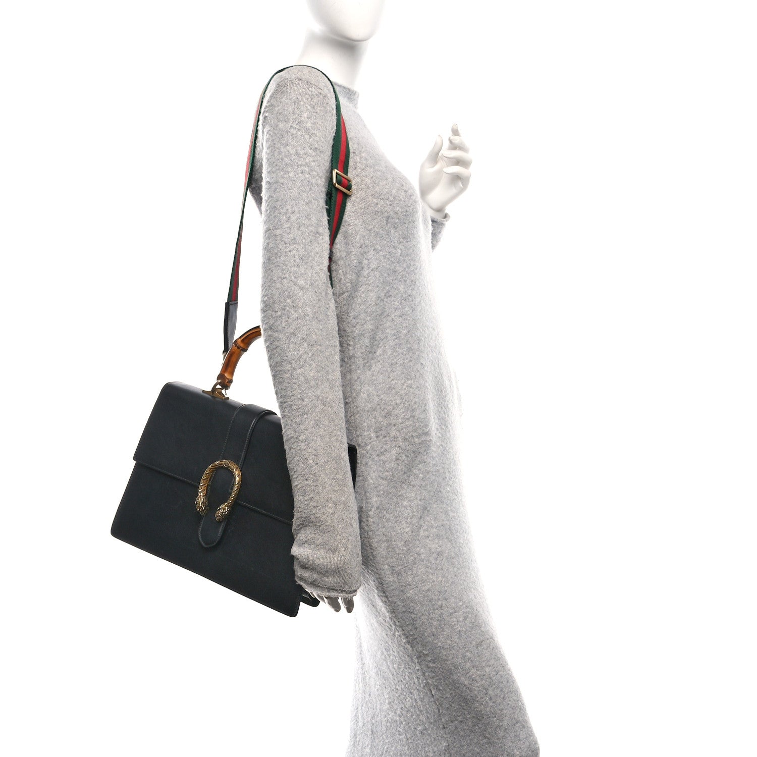Moon Calfskin Web Large Dionysus Bamboo Top Handle Bag Black