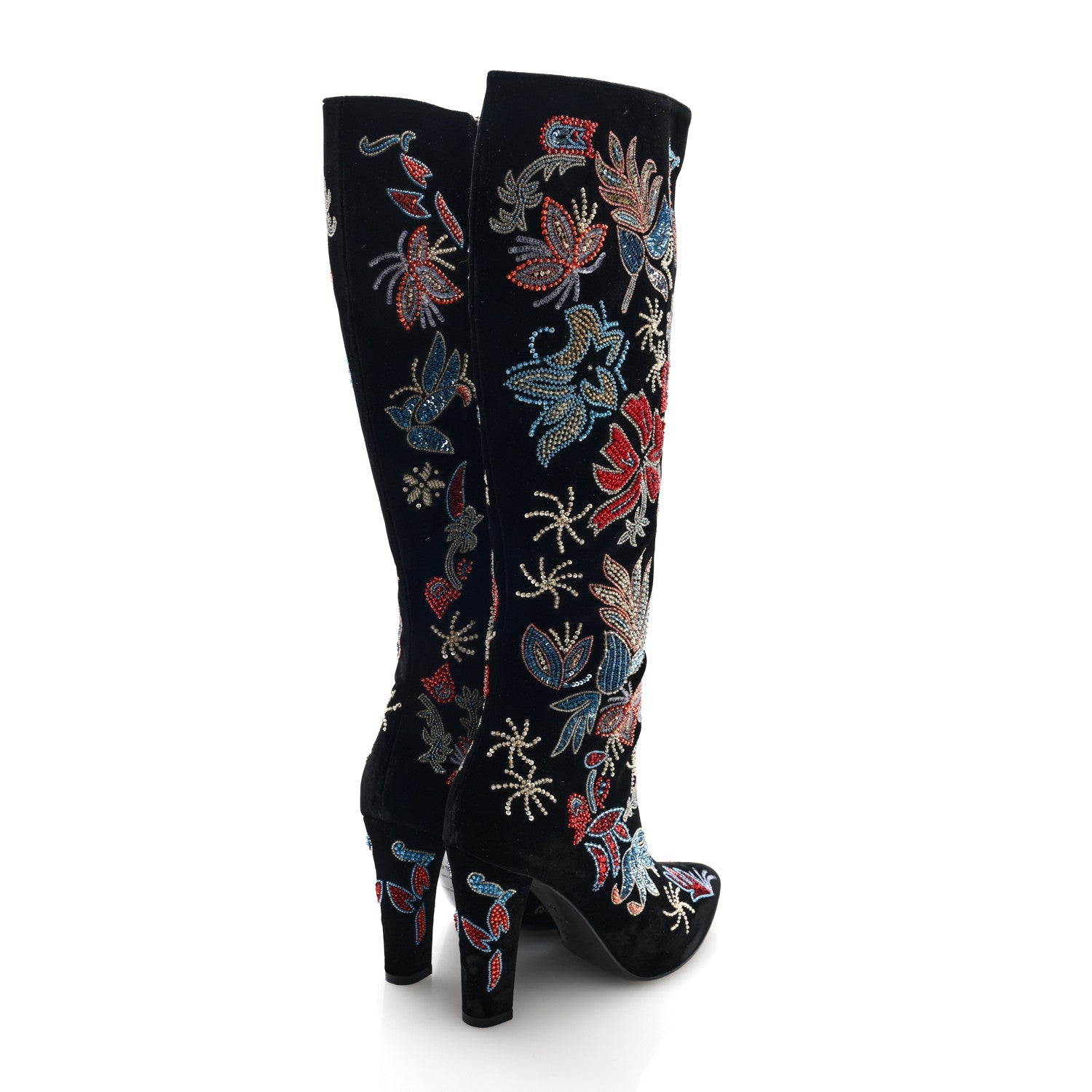 Velvet Embroidered Claire Boots 36 Black