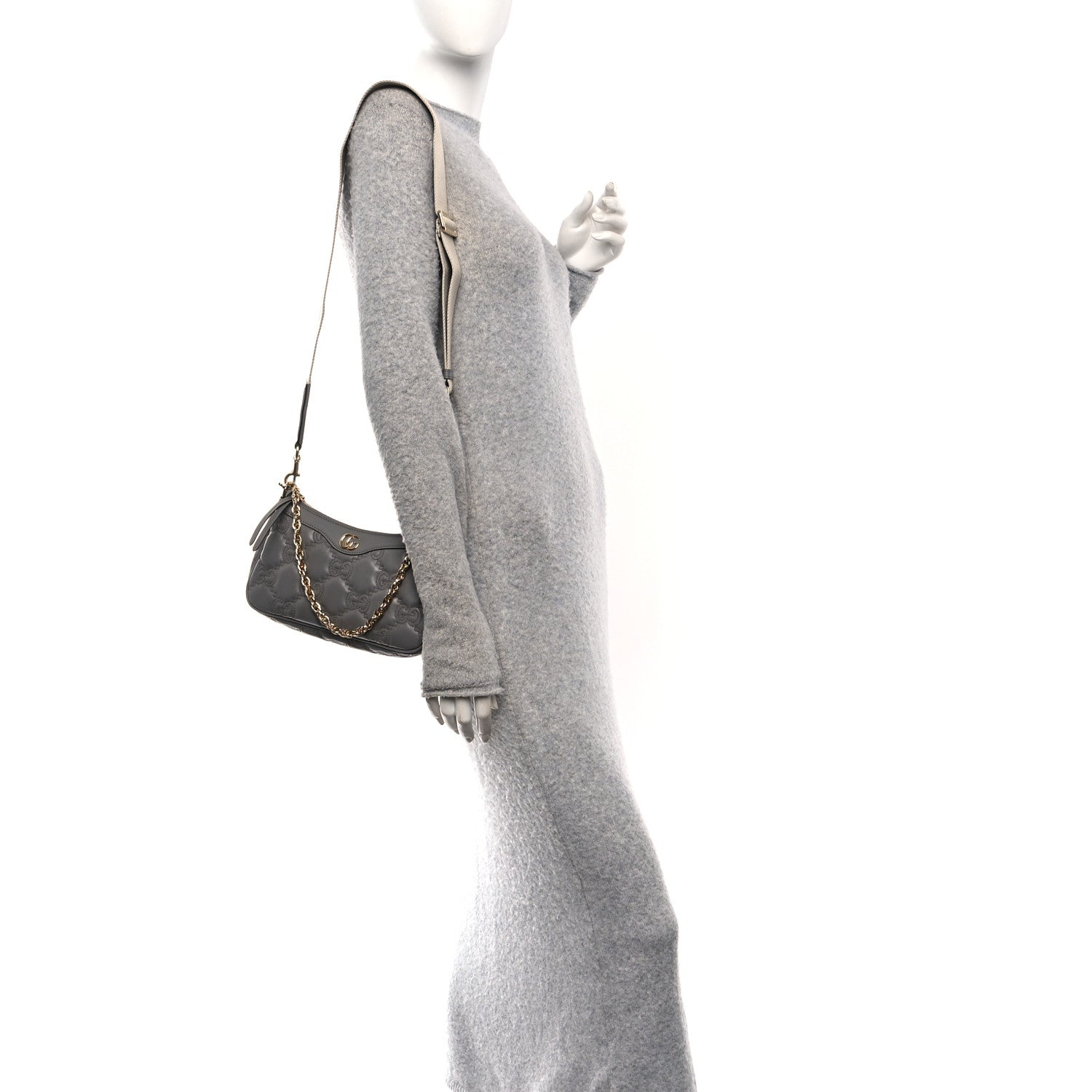 Calfskin GG Matelasse Chain Handbag Dusty Grey Natural