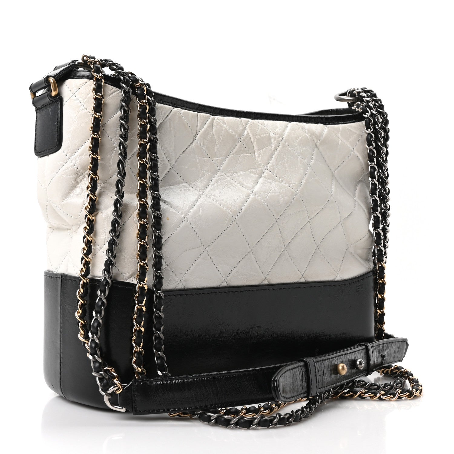 Aged Calfskin Quilted Medium Gabrielle Hobo Black White