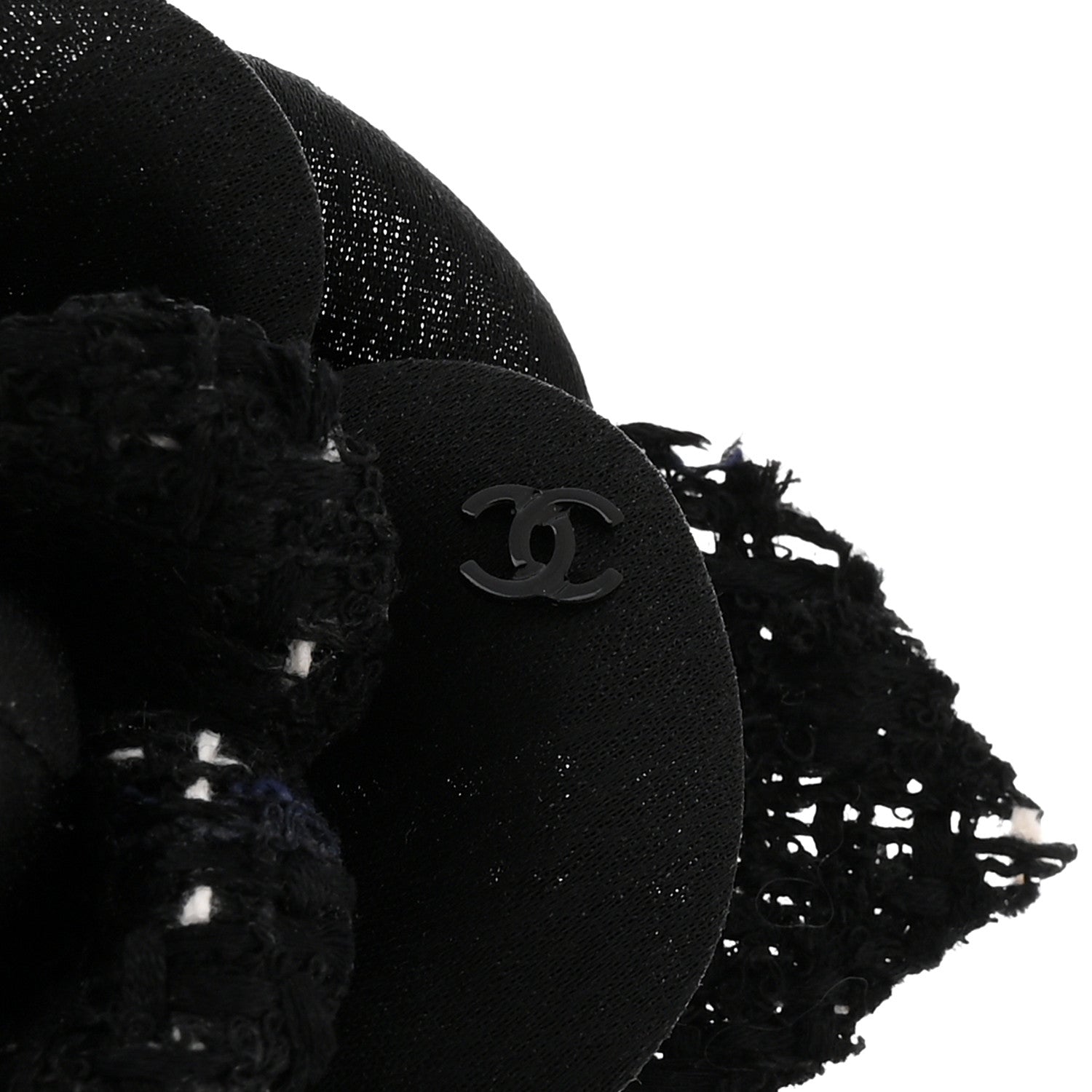 Tweed Fabric Camellia Pin Brooch Black