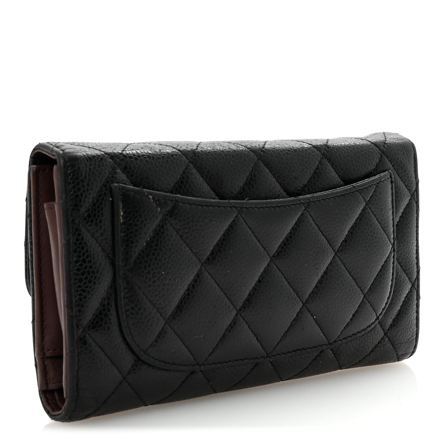 Caviar Quilted Long Flap Wallet Black