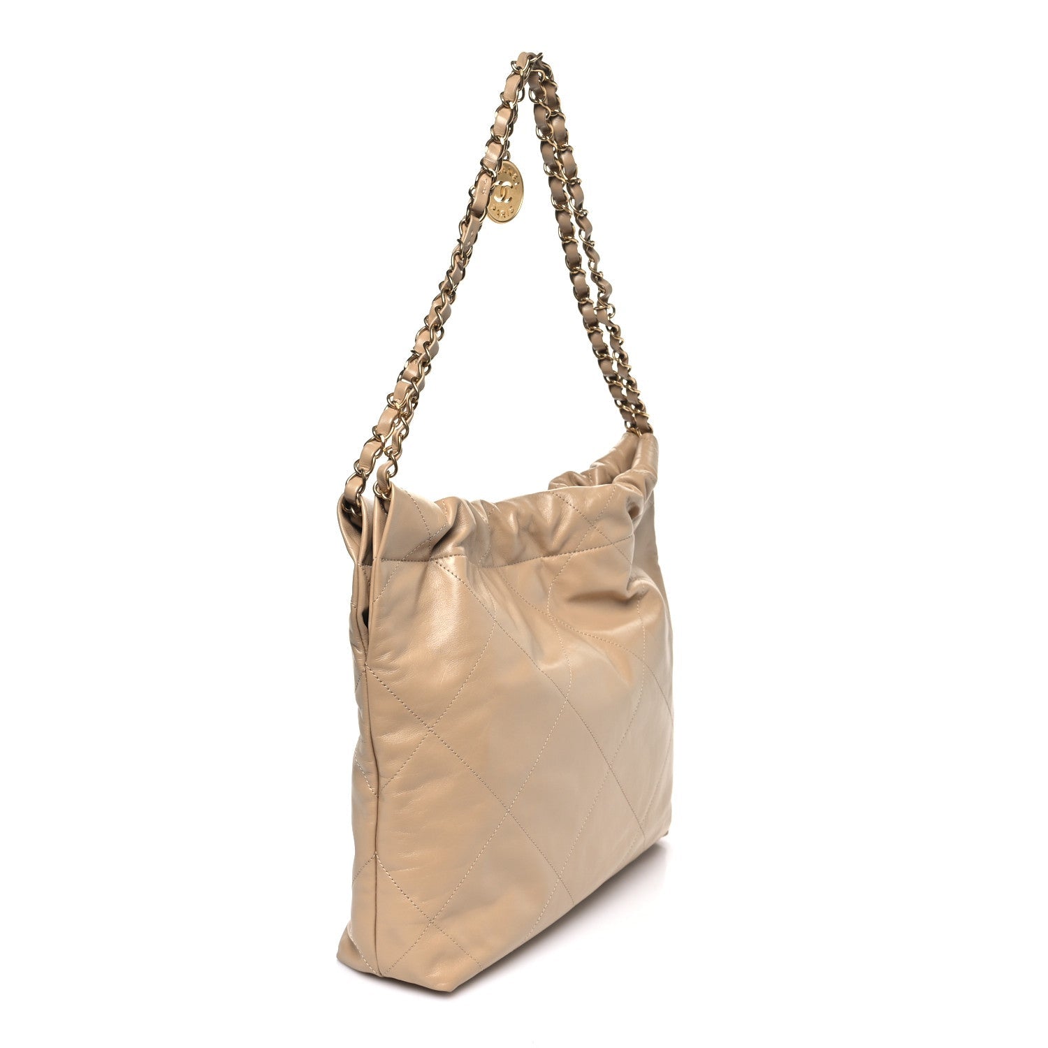 Shiny Calfskin Quilted Small Chanel 22 Beige