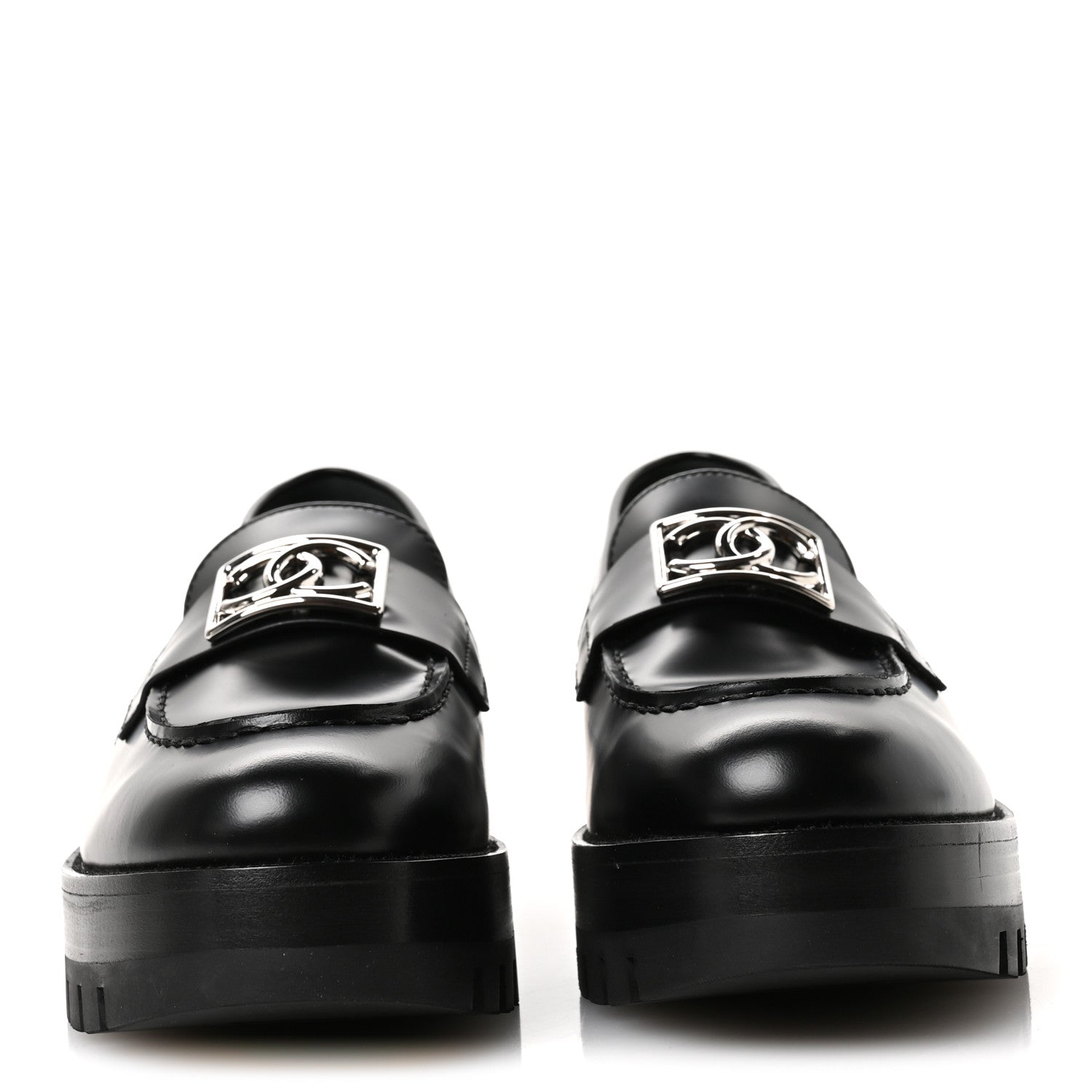 Calfskin Metal CC Loafers 40 Black