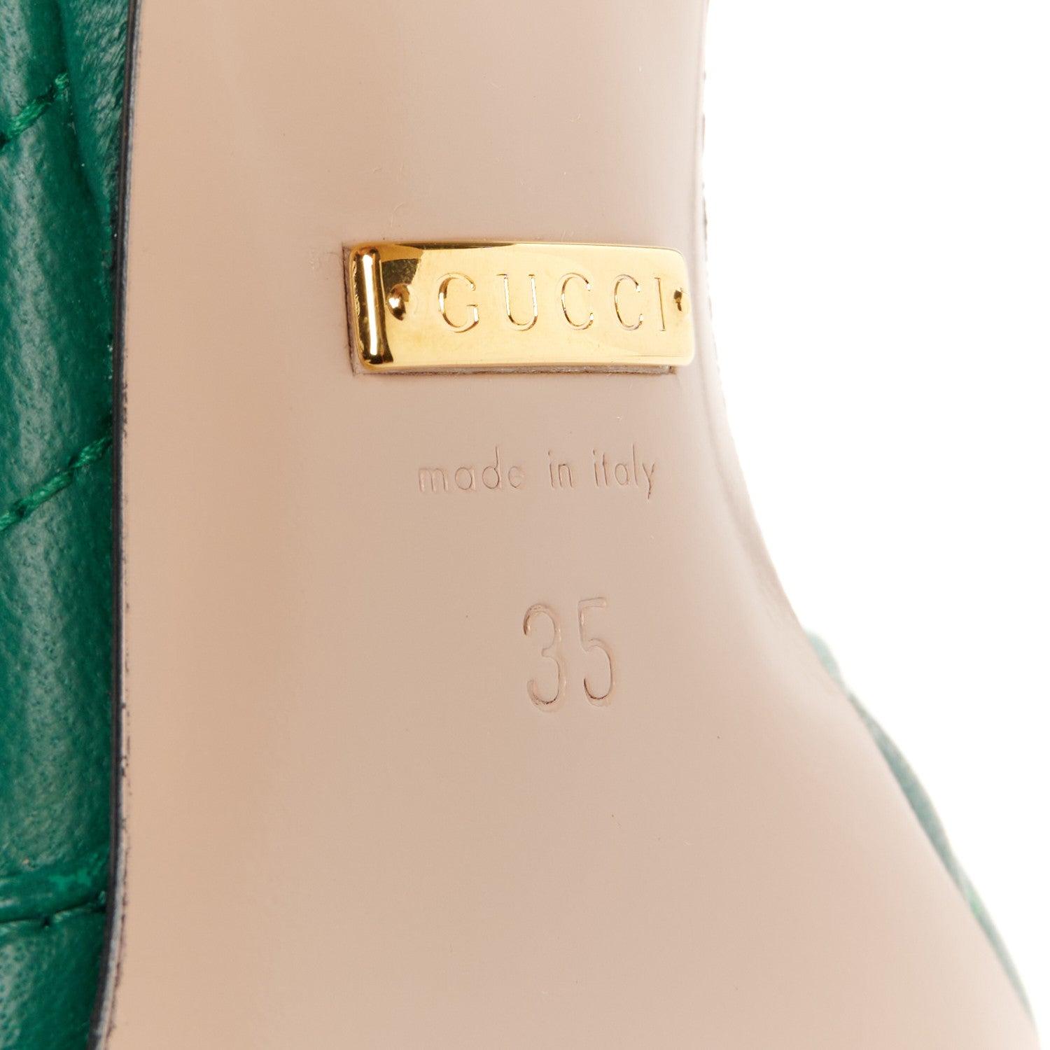 Nappa Matelasse GG Marmont 75mm Slide Sandals 35 Emerald