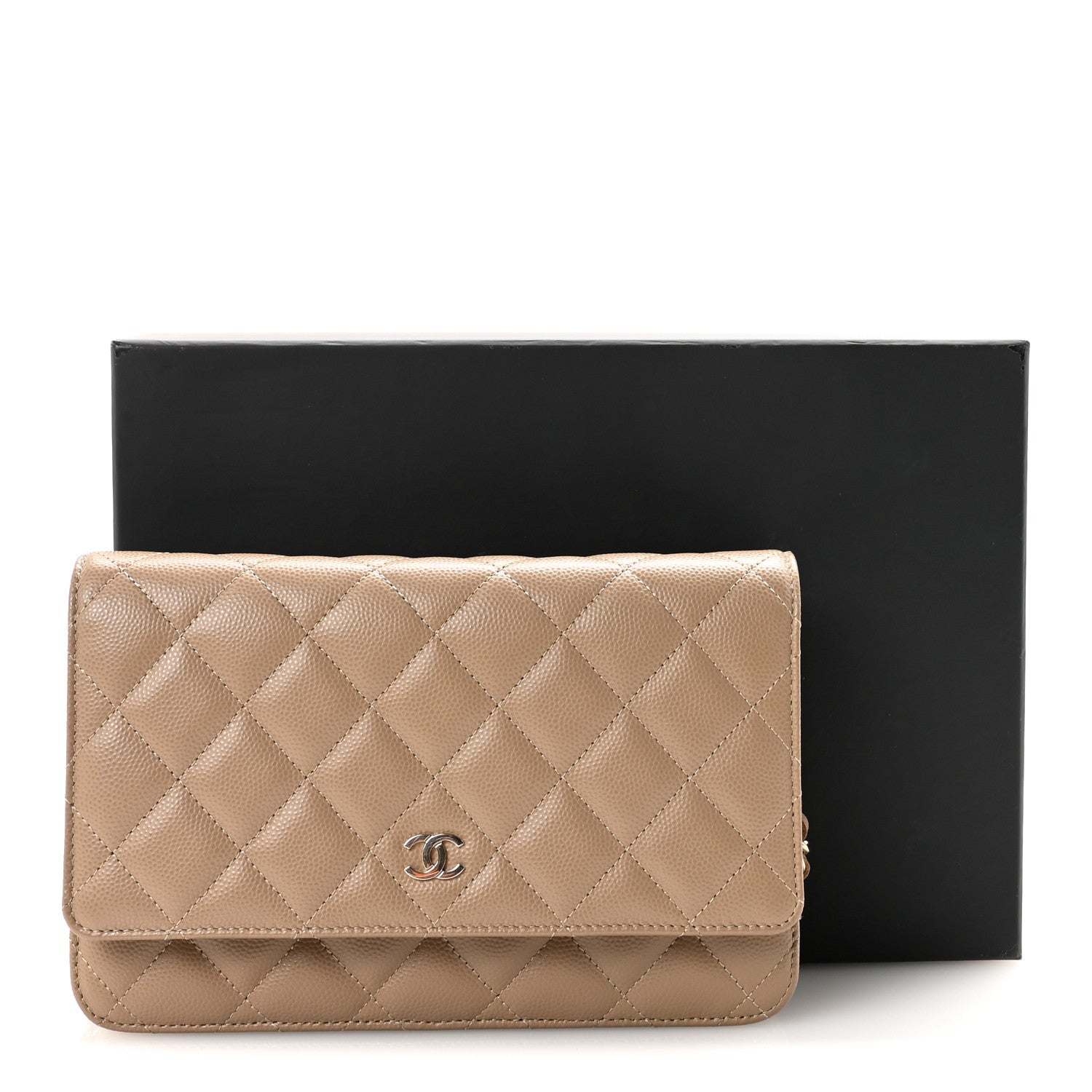 Caviar Quilted Wallet on Chain WOC Beige