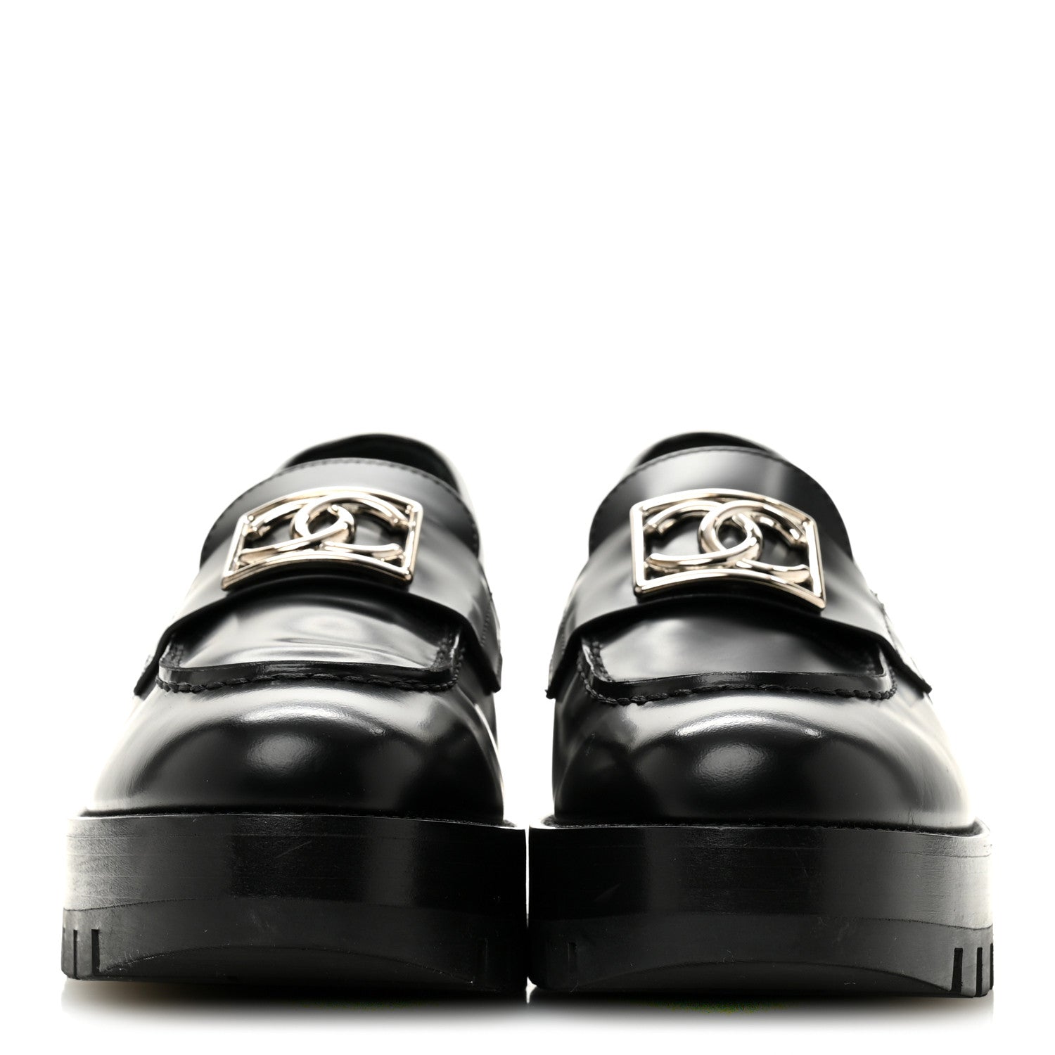Calfskin Metal CC Loafers 38.5 Black