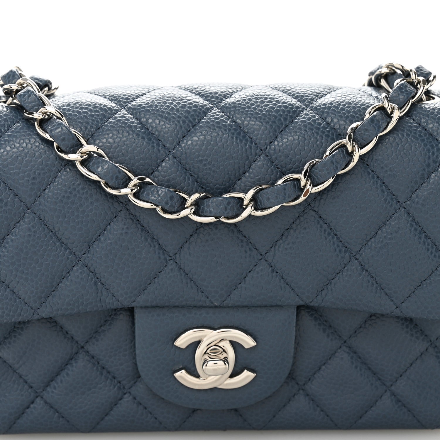 Caviar Quilted Mini Rectangular Flap Blue