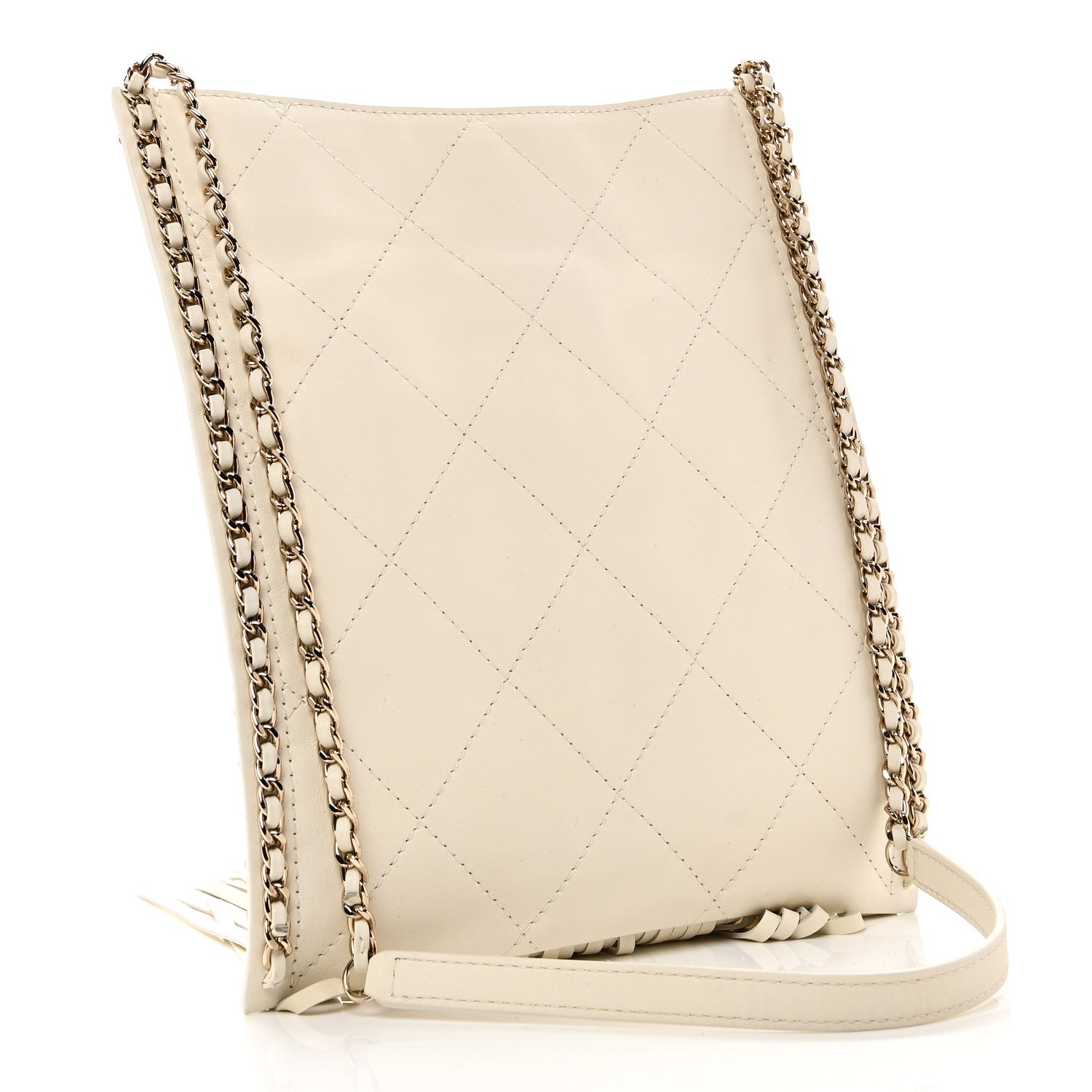Calfskin Quilted Fringe Small Shopping Bag White