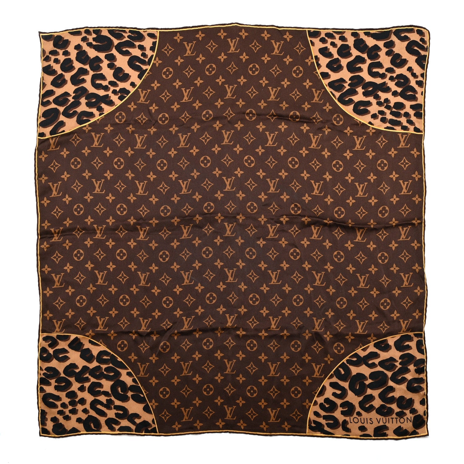 Silk Leopard Monogram Square Scarf