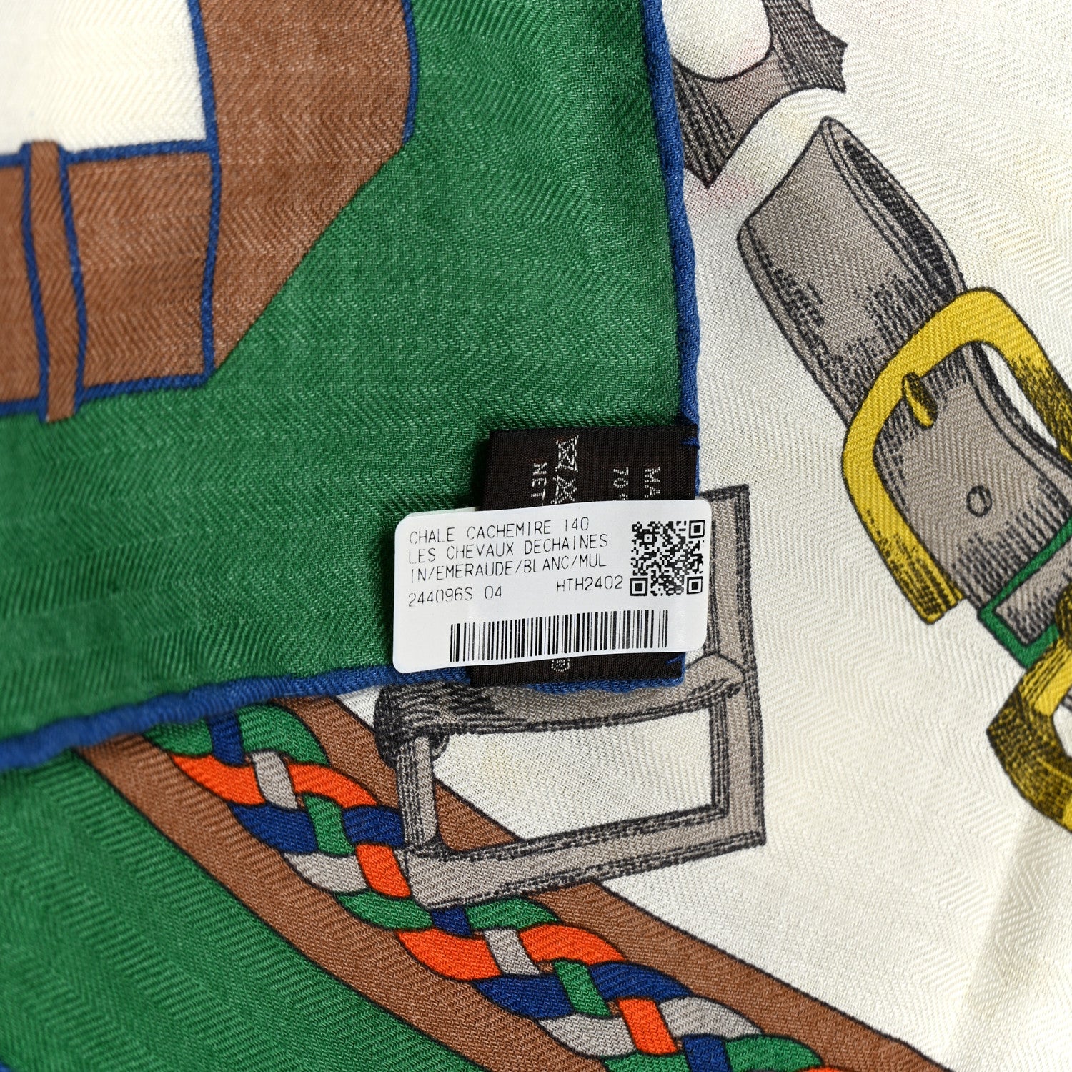 Cashmere Silk Chevaux Dechaines Shawl 140 Emeraude White Multicolor