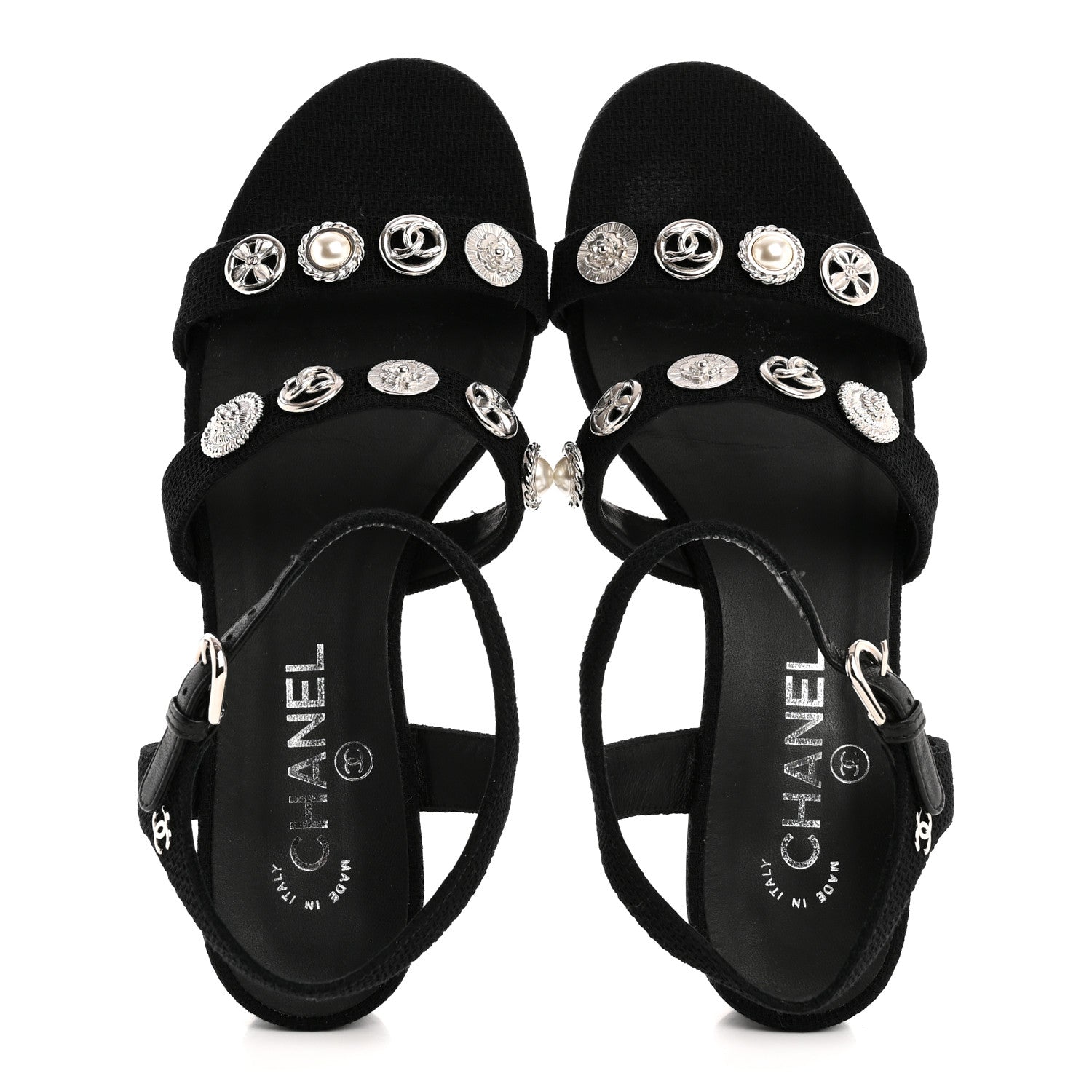 Tweed Medallion Sandals 38 Black
