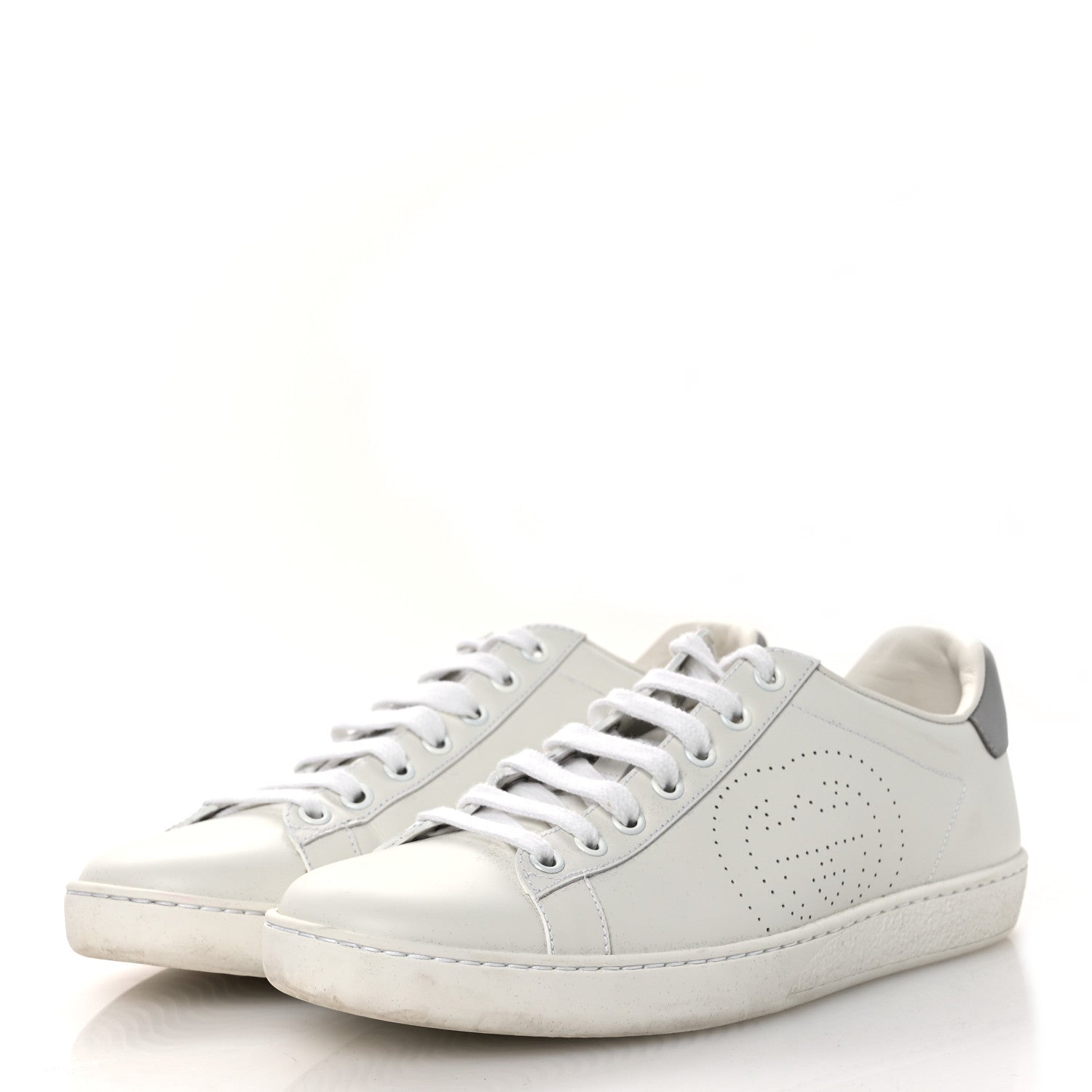 Calfskin Interlocking G Perforated Womens Ace Sneakers 38.5 White Grey Sky