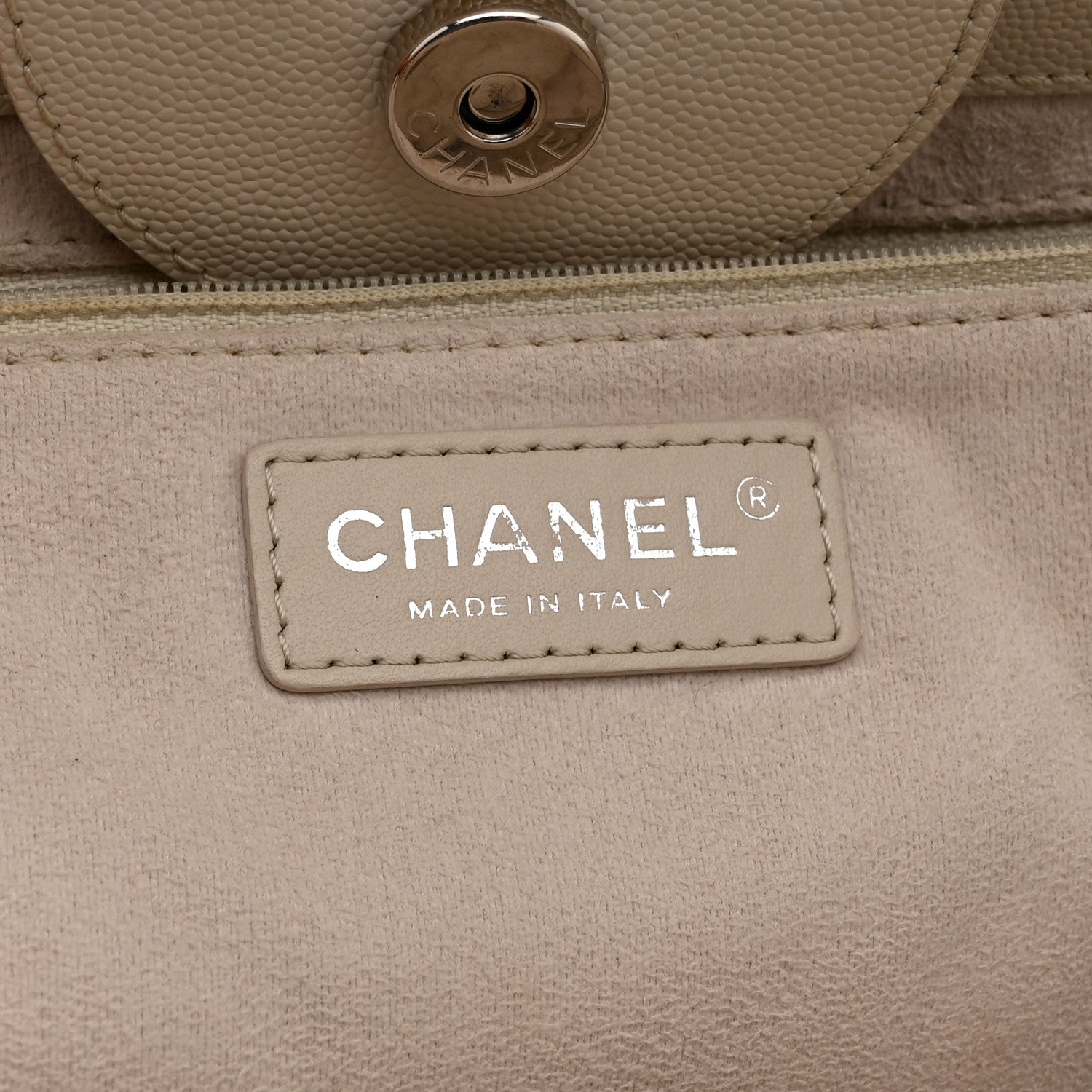 Caviar Small Studded Deauville Tote Ivory