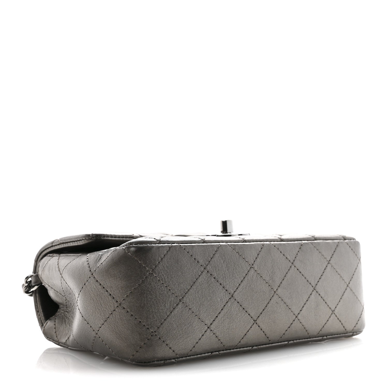 Metallic Lambskin Quilted Mini Rectangular Flap Ruthenium