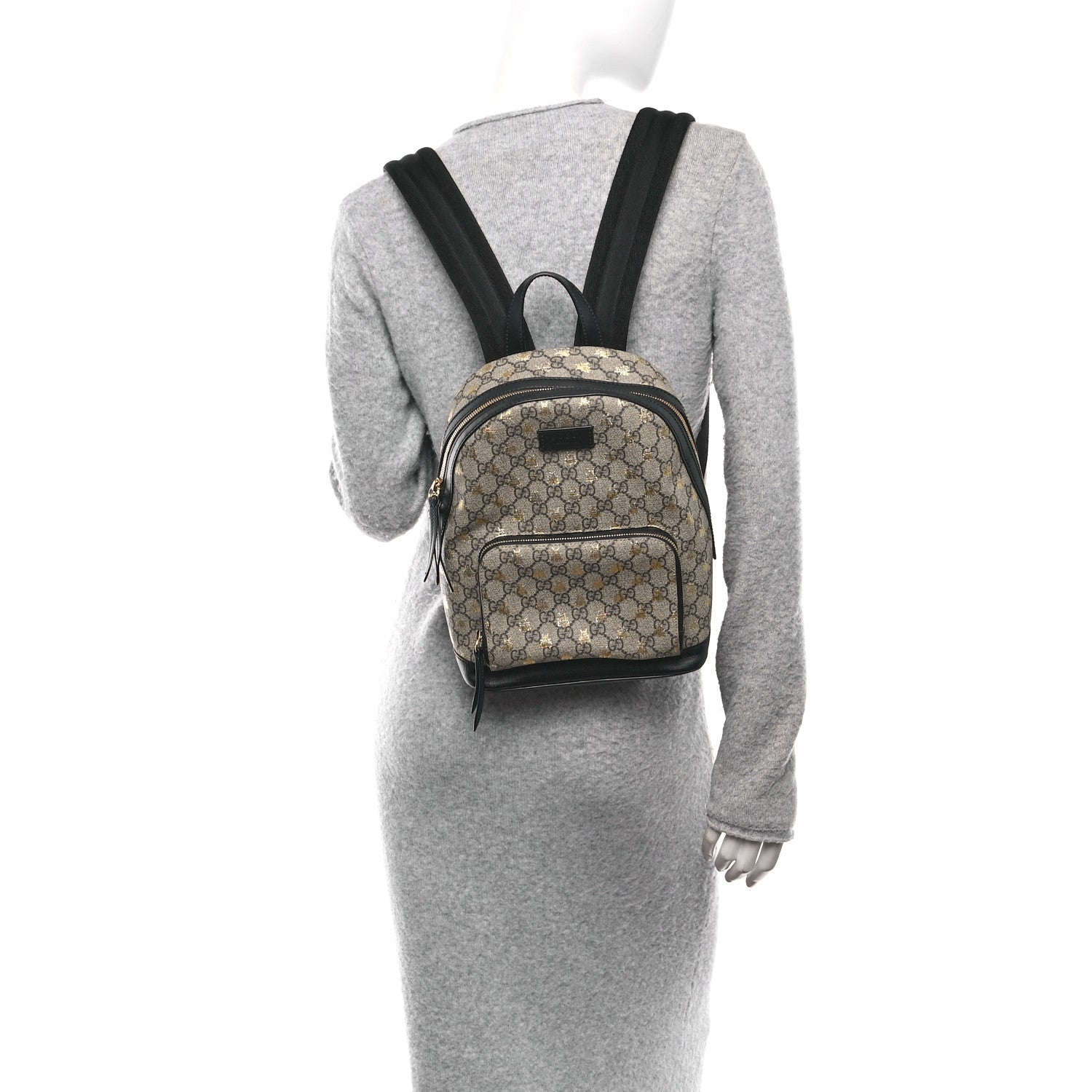 GG Supreme Monogram Bees Print Small Day Backpack Beige Oro Black