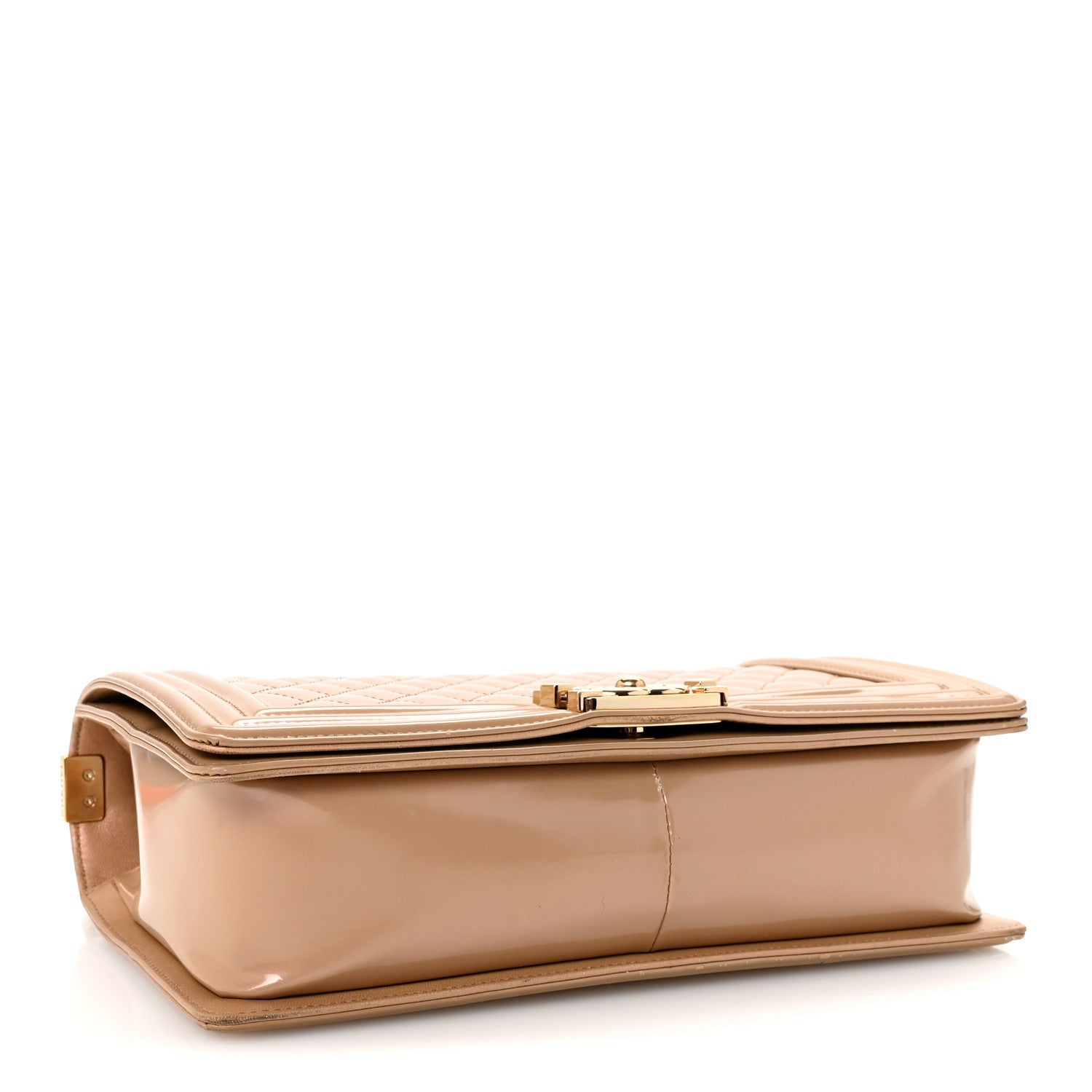 Iridescent Glazed Calfskin Quilted New Medium Boy Flap Dark Beige