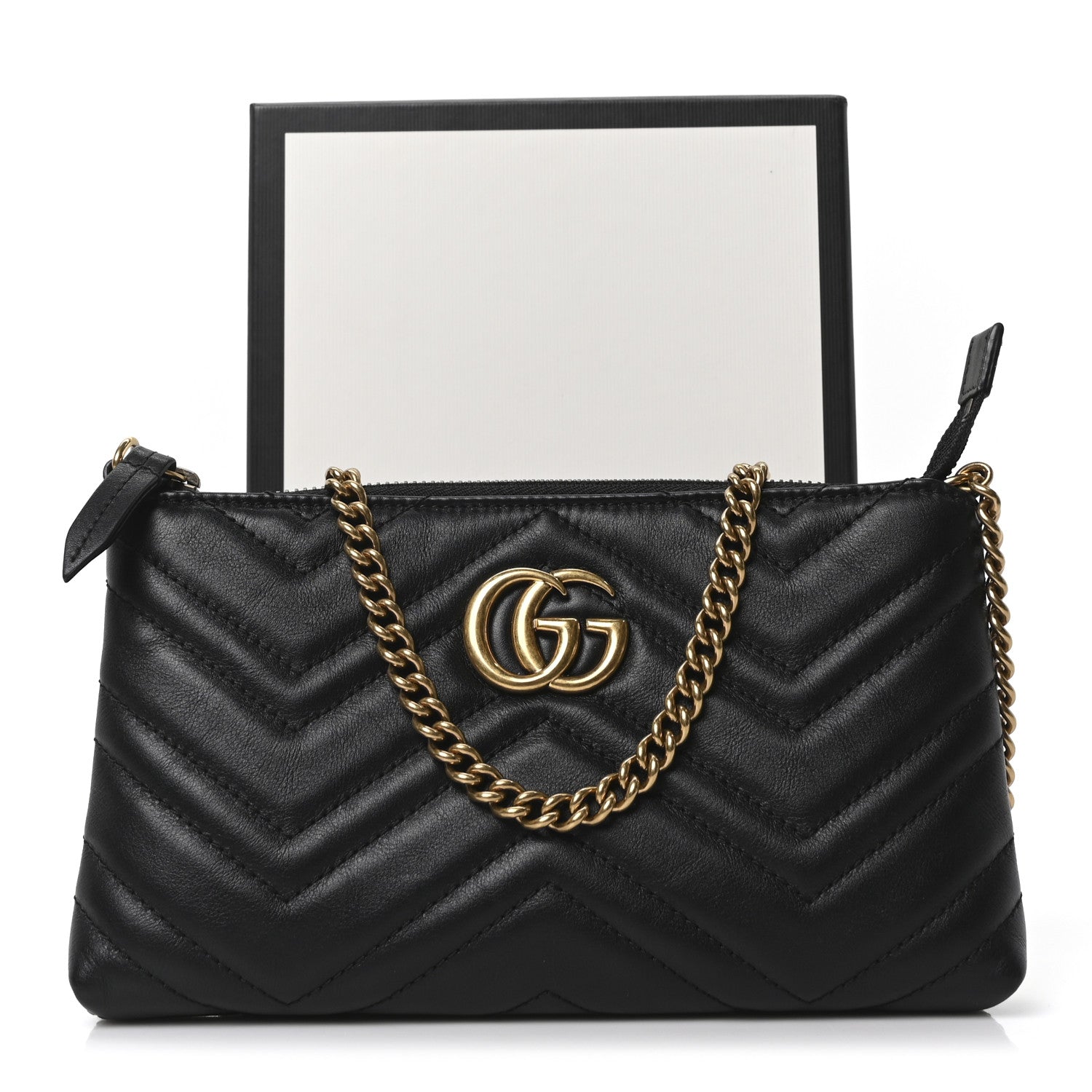 Calfskin Matelasse Mini GG Marmont Chain Bag Black