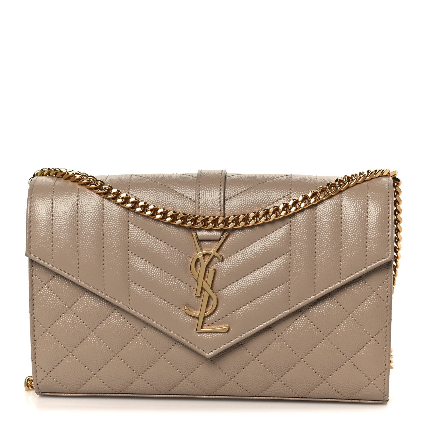 Grain De Poudre Mixed Matelasse Triquilt Monogram Chain Wallet Dark Beige